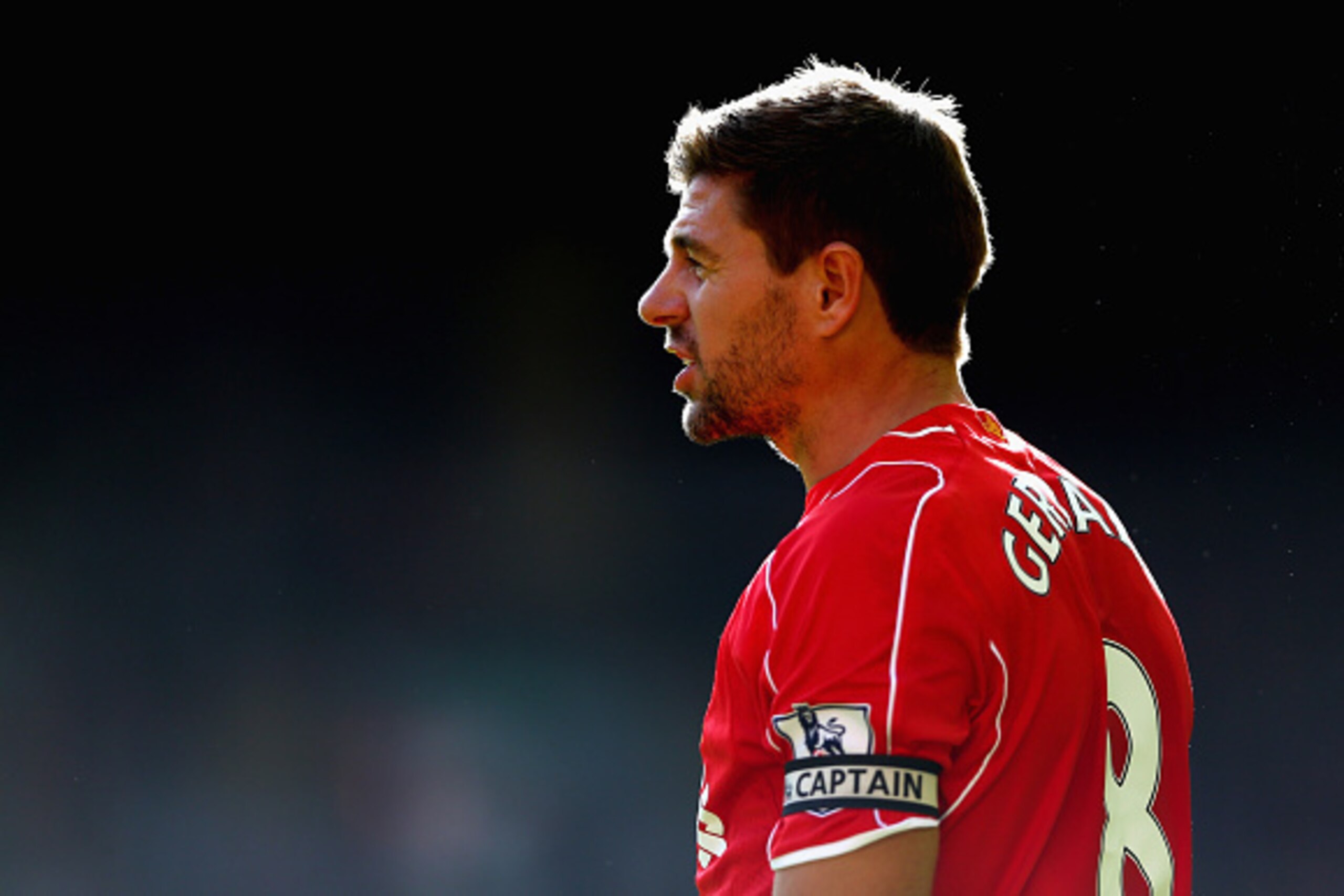 LIVERPOOL, ENGLAND - OCTOBER 04:  Steven Gerrard of Liverpool in action during the Barclays Premier League match between Liverpool and West Bromwich Albion at Anfield on October 4, 2014 in Liverpool, England.  (Photo by Clive Brunskill/Getty Images)