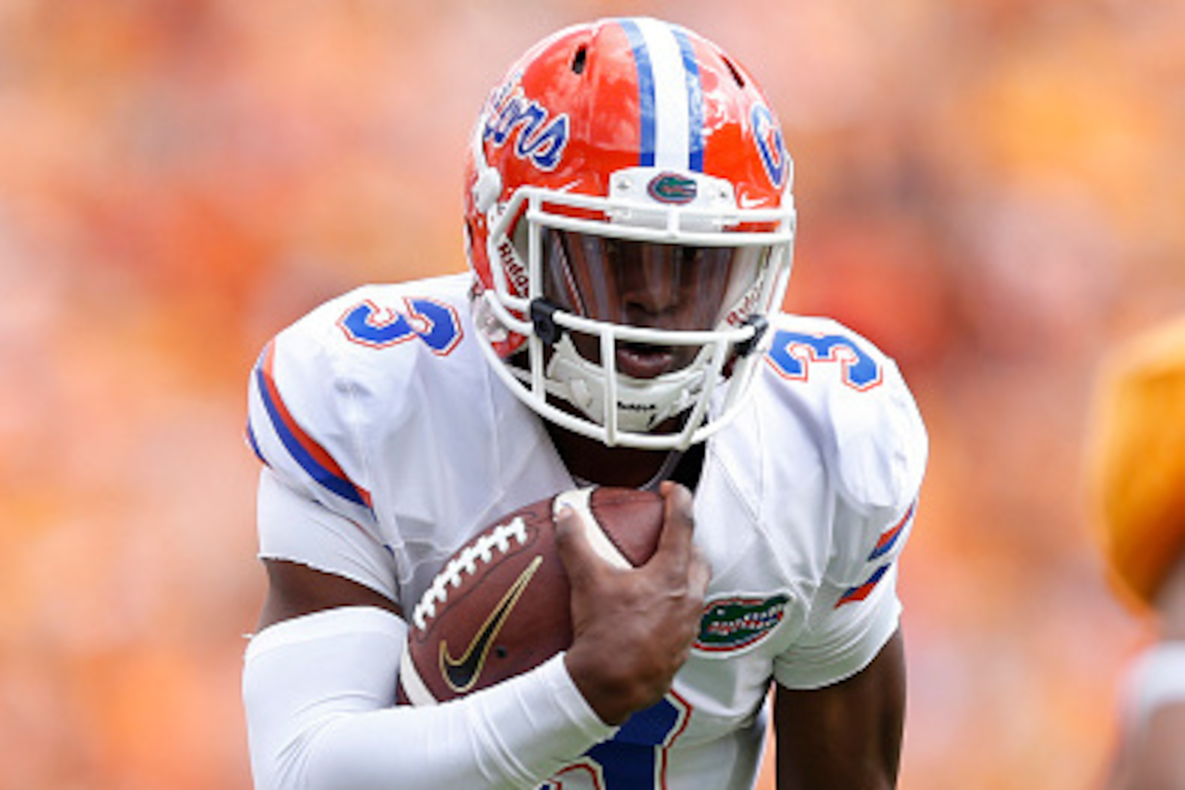 KNOXVILLE, TN - OCTOBER 4: Treon Harris #3 of the Florida Gators runs with the ball in the second half of the game against the Tennessee Volunteers at Neyland Stadium on October 4, 2014 in Knoxville, Tennessee. Florida defeated Tennessee 10-9. (Photo by J