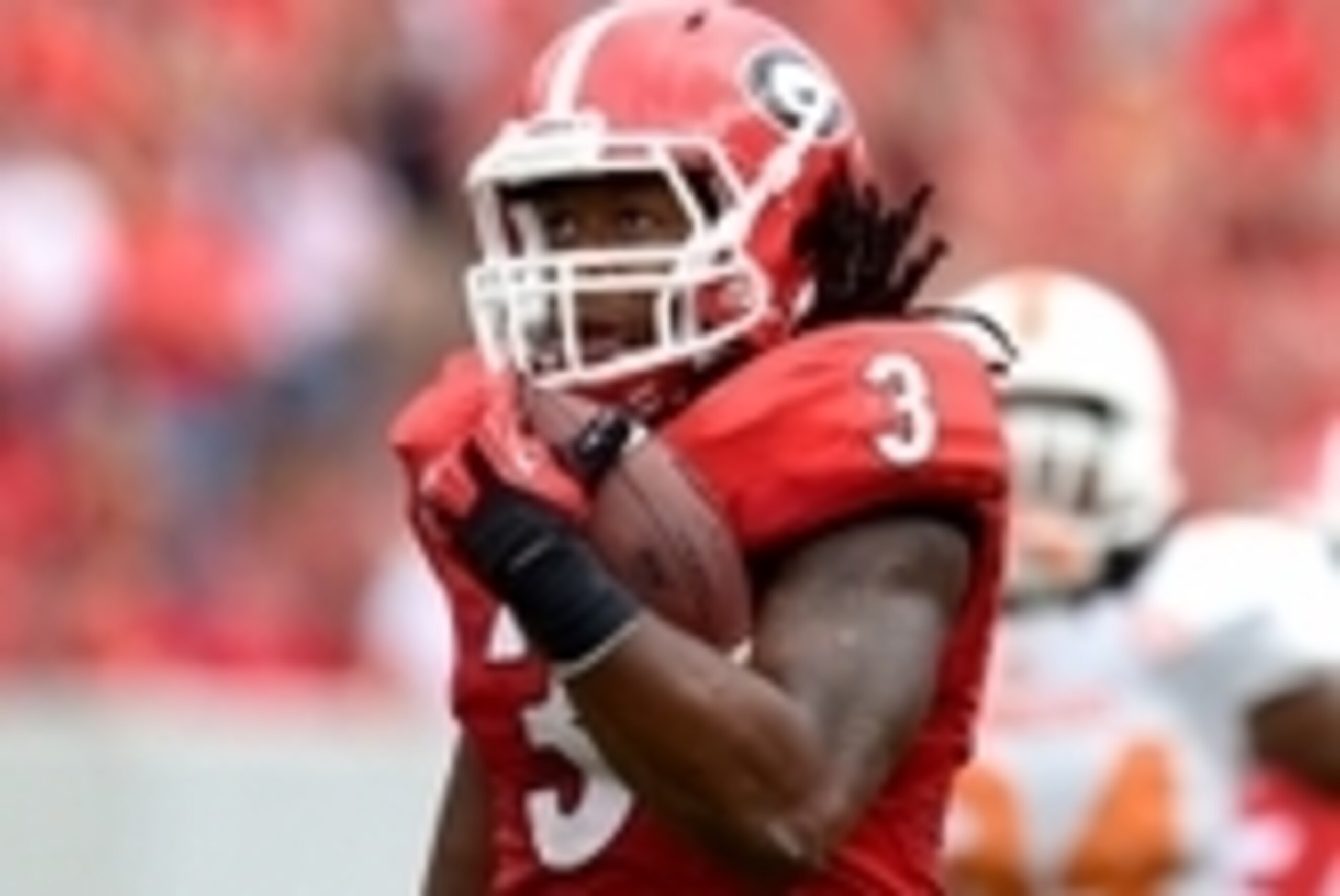 Sep 27, 2014; Athens, GA, USA; Georgia Bulldogs running back Todd Gurley (3) runs for a touchdown against the Tennessee Volunteers during the second half at Sanford Stadium. Georgia defeated Tennessee 35-32. Mandatory Credit: Dale Zanine-USA TODAY Sports