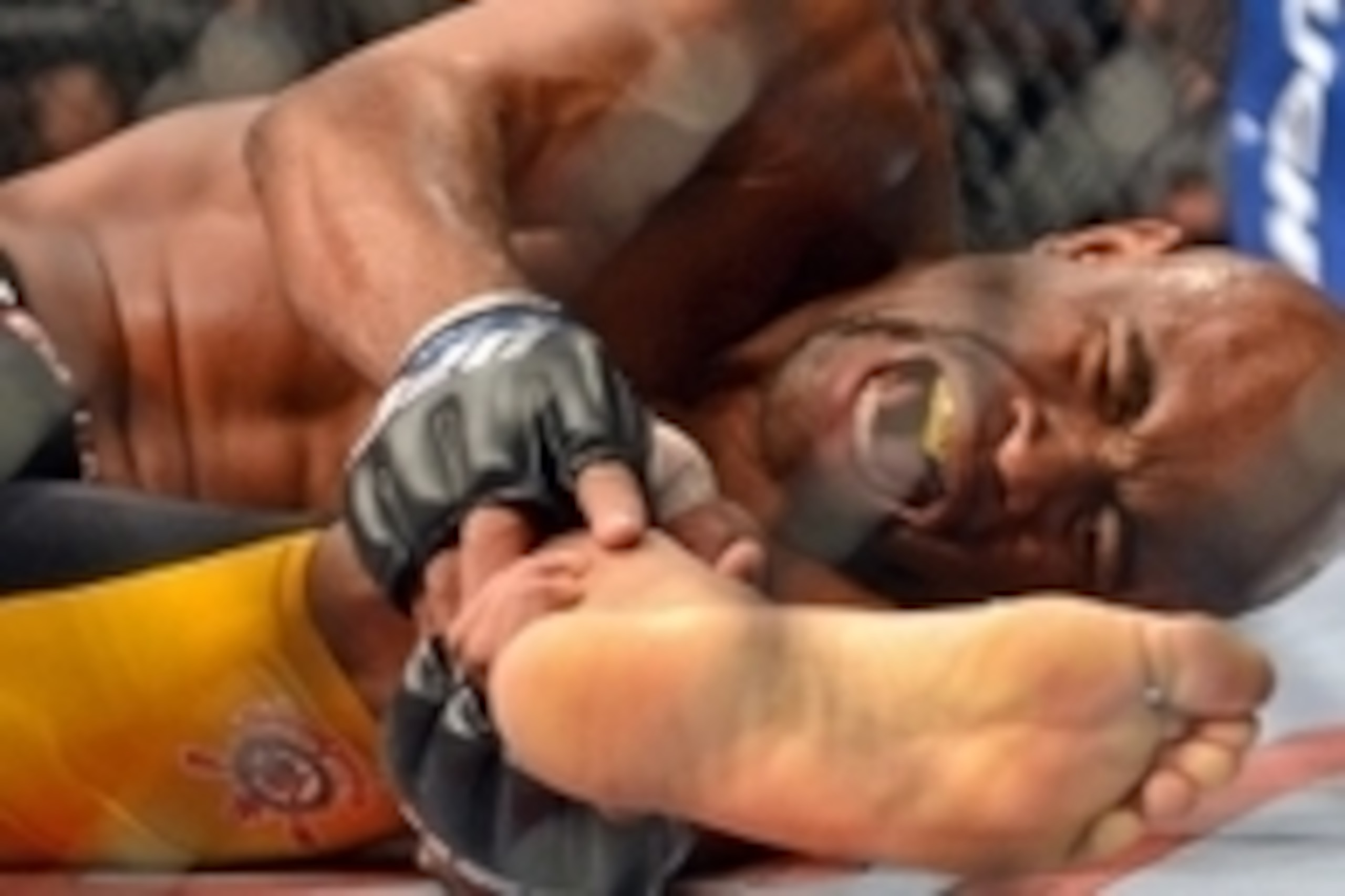 Dec 28, 2013; Las Vegas, NV, USA;    Anderson Silva reacts after breaking his leg on a kick to Chris Weidman (not pictured) during their UFC middleweight championship bout at the MGM Grand Garden Arena. Mandatory Credit: Jayne Kamin-Oncea-USA TODAY Sports