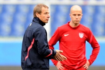 GENOA, ITALY - FEBRUARY 28:  Head coach Jurgen Klinsmann (L) and Michael Bradley of USA during a training session ahead of their international friendly against Italy at Luigi Ferraris Stadium on February 28, 2012 in Genoa, Italy.  (Photo by Claudio Villa/