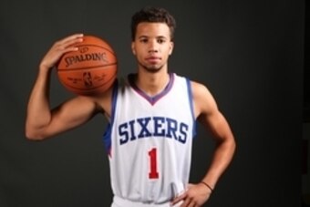 Sep 29, 2014; Philadelphia, PA, USA; Philadelphia 76ers guard Michael Carter-Williams (1) during media day at the Wells Fargo Center. Mandatory Credit: Bill Streicher-USA TODAY Sports