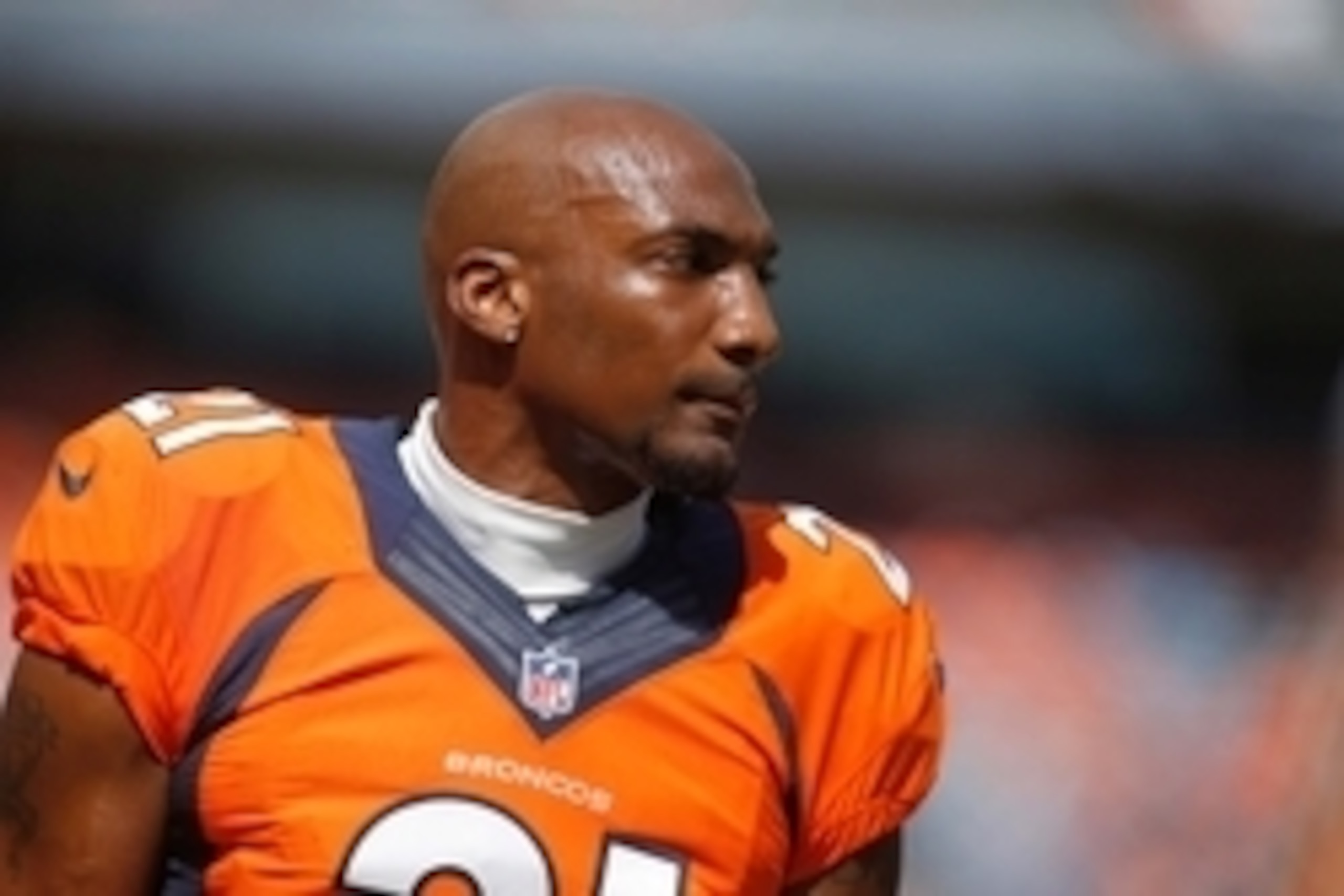 Sep 14, 2014; Denver, CO, USA; Denver Broncos cornerback Aqib Talib (21) before the game against the Kansas City Chiefs at Sports Authority Field at Mile High. Mandatory Credit: Chris Humphreys-USA TODAY Sports