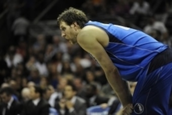 May 4, 2014; San Antonio, TX, USA; Dallas Mavericks forward Dirk Nowitzki (41) reacts against the San Antonio Spurs in game seven of the first round of the 2014 NBA Playoffs at AT&T Center. Mandatory Credit: Brendan Maloney-USA TODAY Sports
