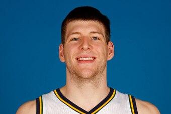 SALT LAKE CITY, UT - SEPTEMBER 29: Jack Cooley #45 of the Utah Jazz poses for a portrait during the 2014 NBA Jazz Media Day at Zions Basketball Center on September 29, 2014 in Salt Lake City, Utah. NOTE TO USER: User expressly acknowledges and agrees that