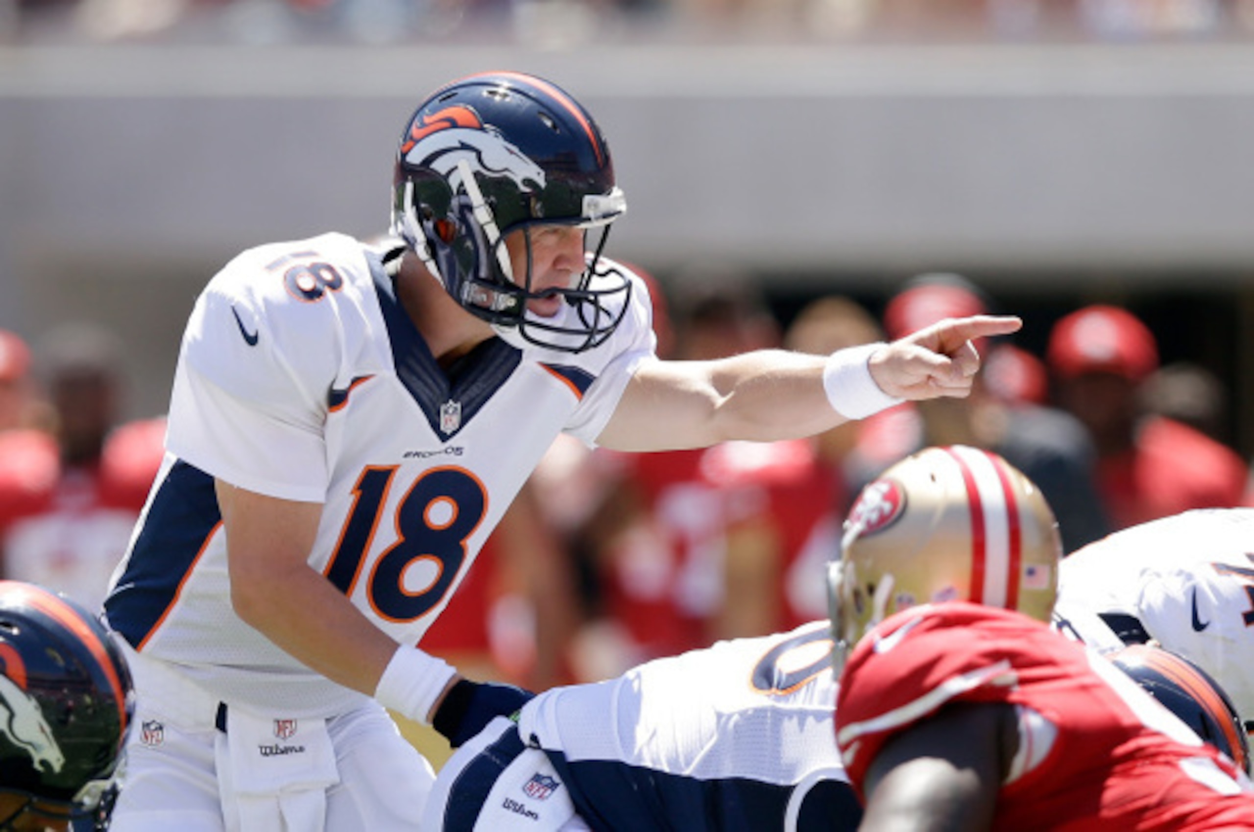 SANTA CLARA, CA - AUGUST 17:  Quarterback Peyton Manning #18 of the Denver Broncos in action against the San Francisco 49ers during a preseason game at Levi's Stadium on August 17, 2014 in Santa Clara, California.  (Photo by Ezra Shaw/Getty Images)
