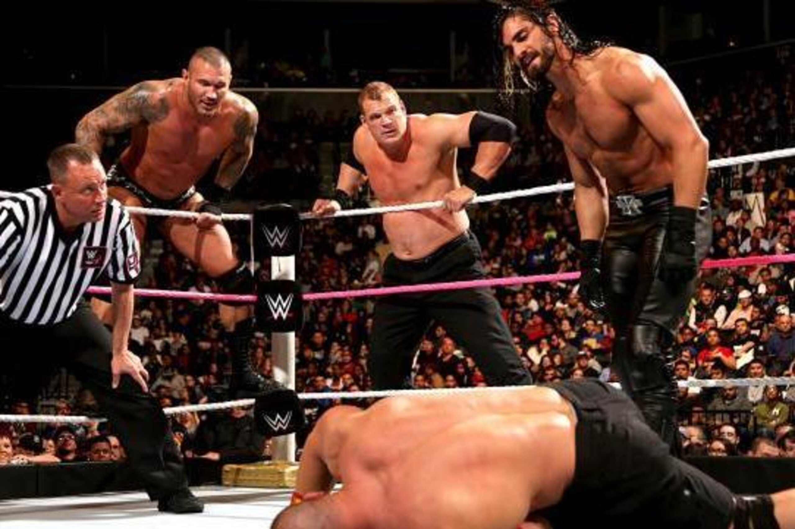 Seth Rollins with Kane and Randy Orton