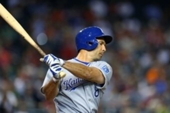 Aug 6, 2014; Phoenix, AZ, USA; Kansas City Royals outfielder Raul Ibanez against the Arizona Diamondbacks at Chase Field. Mandatory Credit: Mark J. Rebilas-USA TODAY Sports