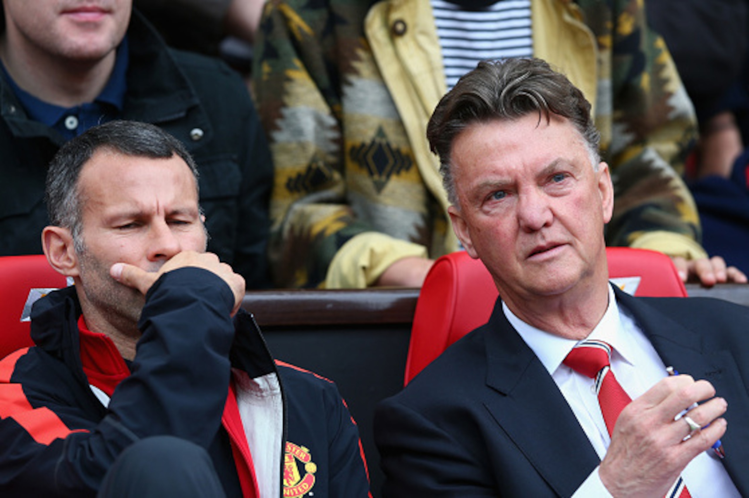 MANCHESTER, ENGLAND - OCTOBER 05: Manchester United Manager Louis van Gaal (R) chats to Assistant Ryan Giggs prior to the Barclays Premier League match between Manchester United and Everton at Old Trafford on October 5, 2014 in Manchester, England. (Pho MANCHESTER, ENGLAND - OCTOBER 05: Manchester United Manager Louis van Gaal (R) chats to Assistant Ryan Giggs prior to the Barclays Premier League match between Manchester United and Everton at Old Trafford on October 5, 2014 in Manchester, England. (Pho