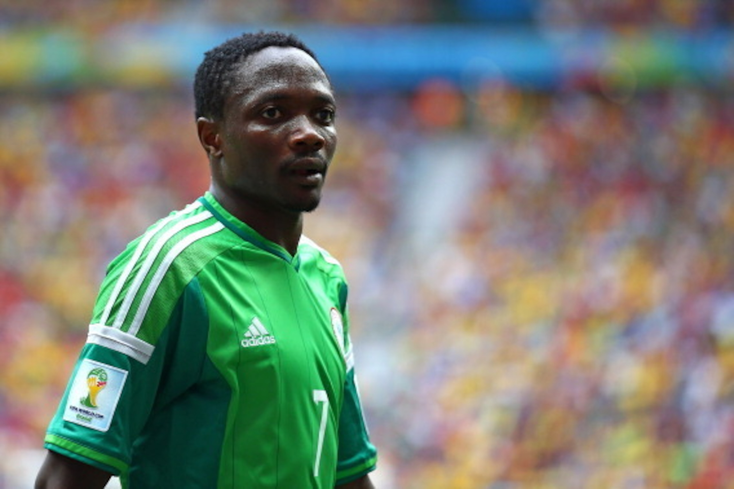 BRASILIA, BRAZIL - JUNE 30: Ahmed Musa of Nigeria looks on during the 2014 FIFA World Cup Brazil Round of 16 match between France and Nigeria at Estadio Nacional on June 30, 2014 in Brasilia, Brazil.  (Photo by Paul Gilham/Getty Images)