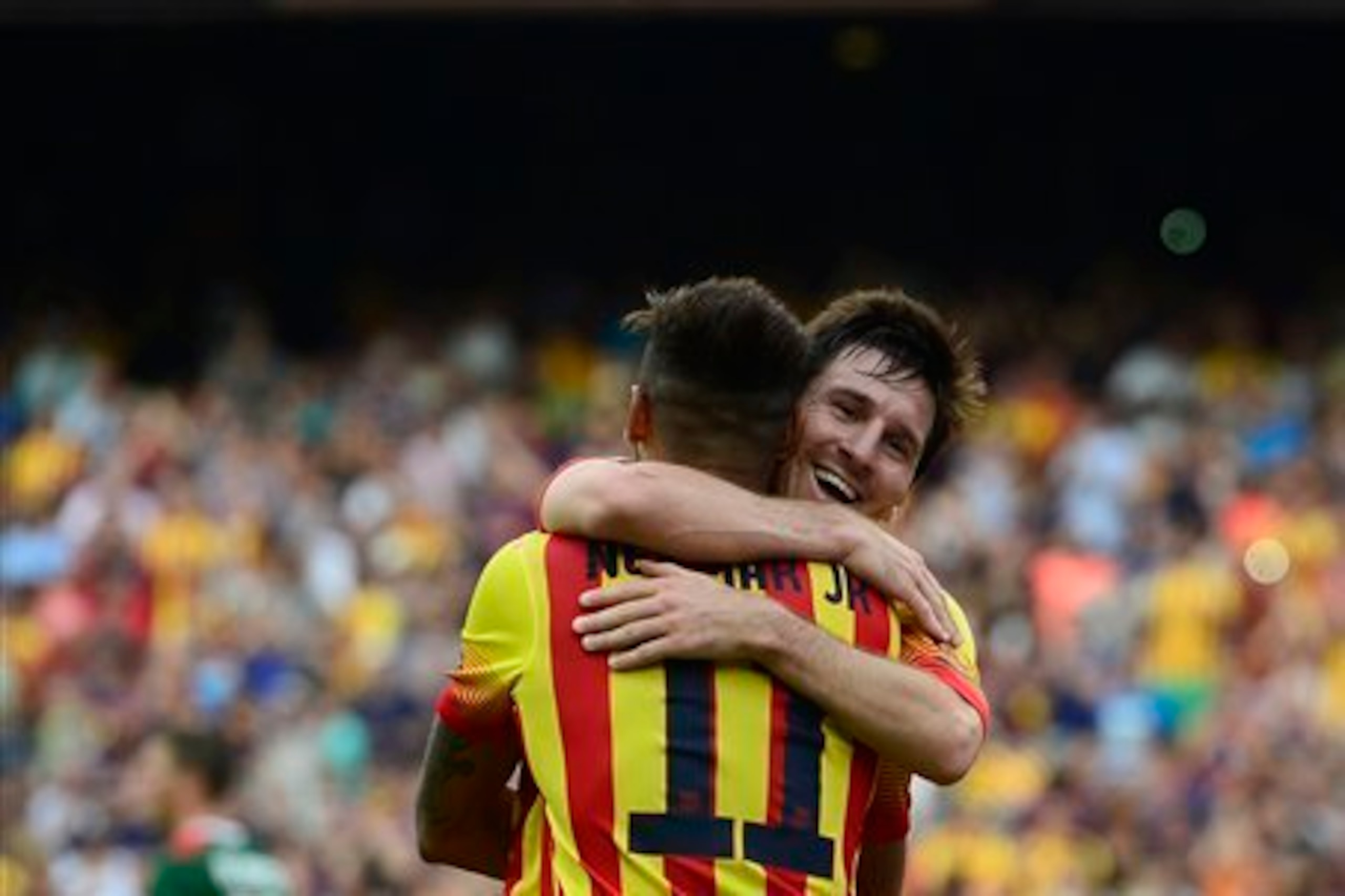 Messi is happy to feed Neymar.