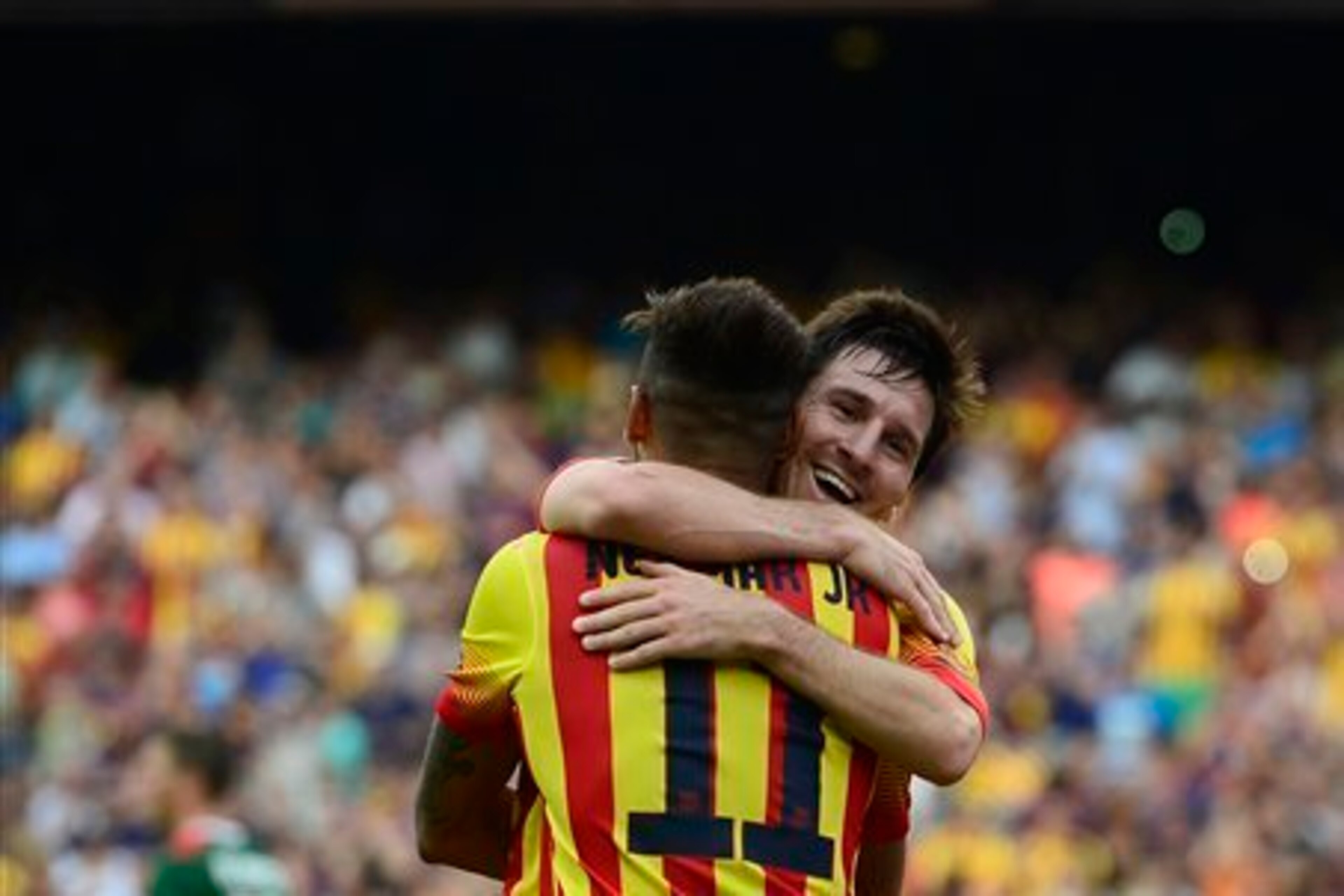 Messi is happy to feed Neymar. Messi is happy to feed Neymar.