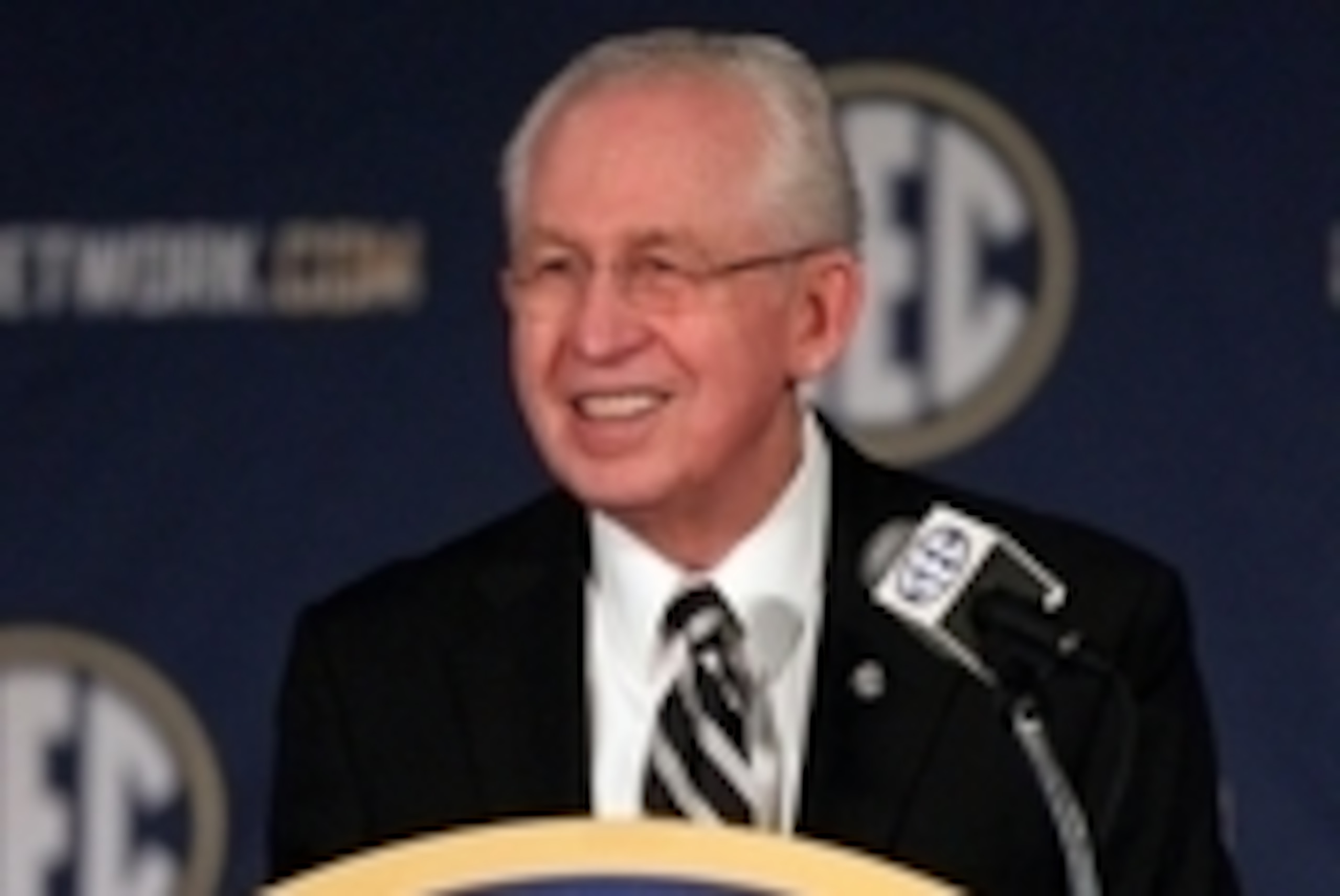 Jul 14, 2014; Hoover, AL, USA; SEC commissioner Mike Slive talks to the media during the SEC Football Media Days at the Wynfrey Hotel. Mandatory Credit: Marvin Gentry-USA TODAY Sports