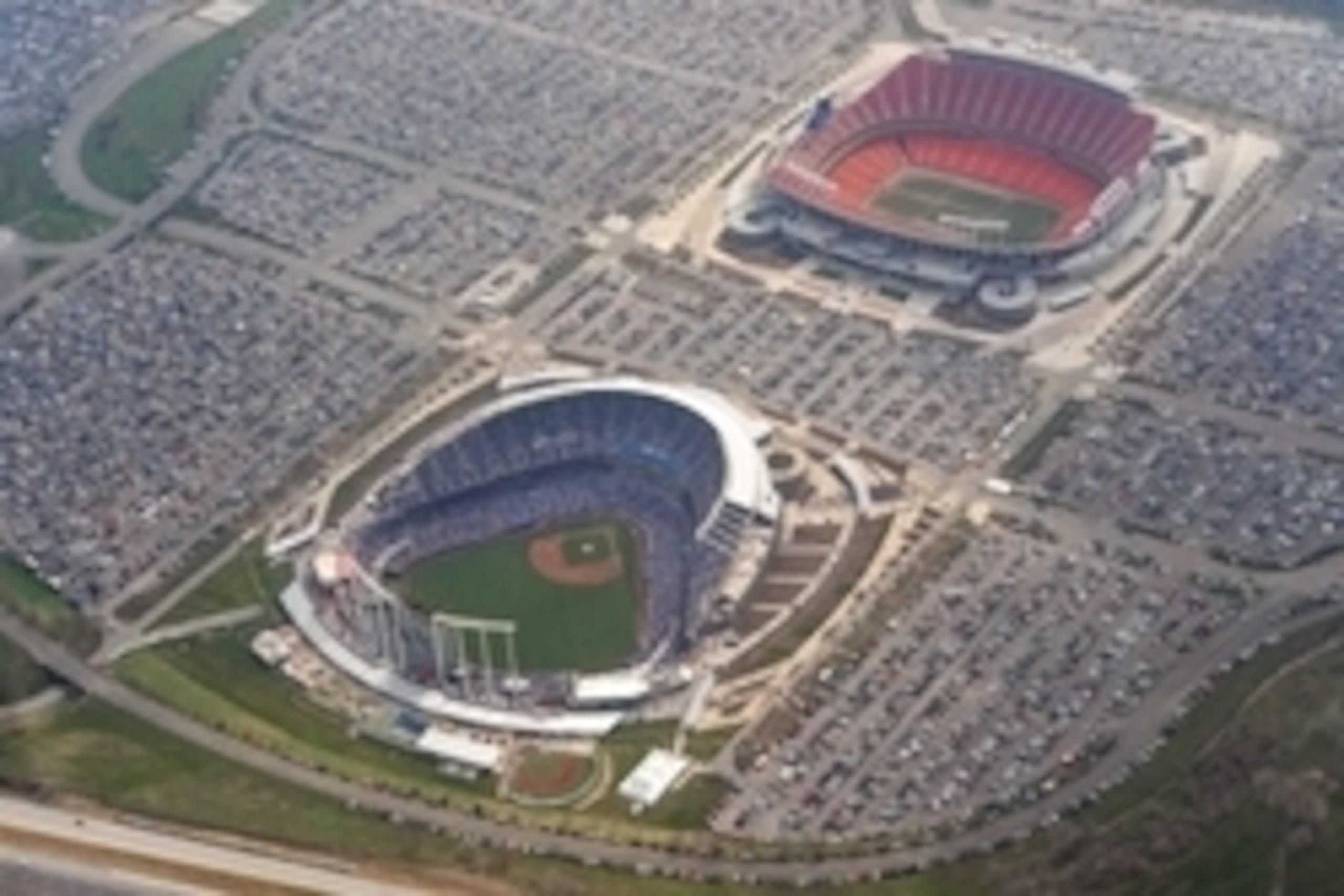 April 08, 2013; Kansas City, MO, USA; A general aerial view during the opening day game between the Minnesota Twins and the Kansas City Royals at Kauffman Stadium. Also pictured is Arrowhead Stadium. Mandatory Credit: Denny Medley-USA TODAY Sports