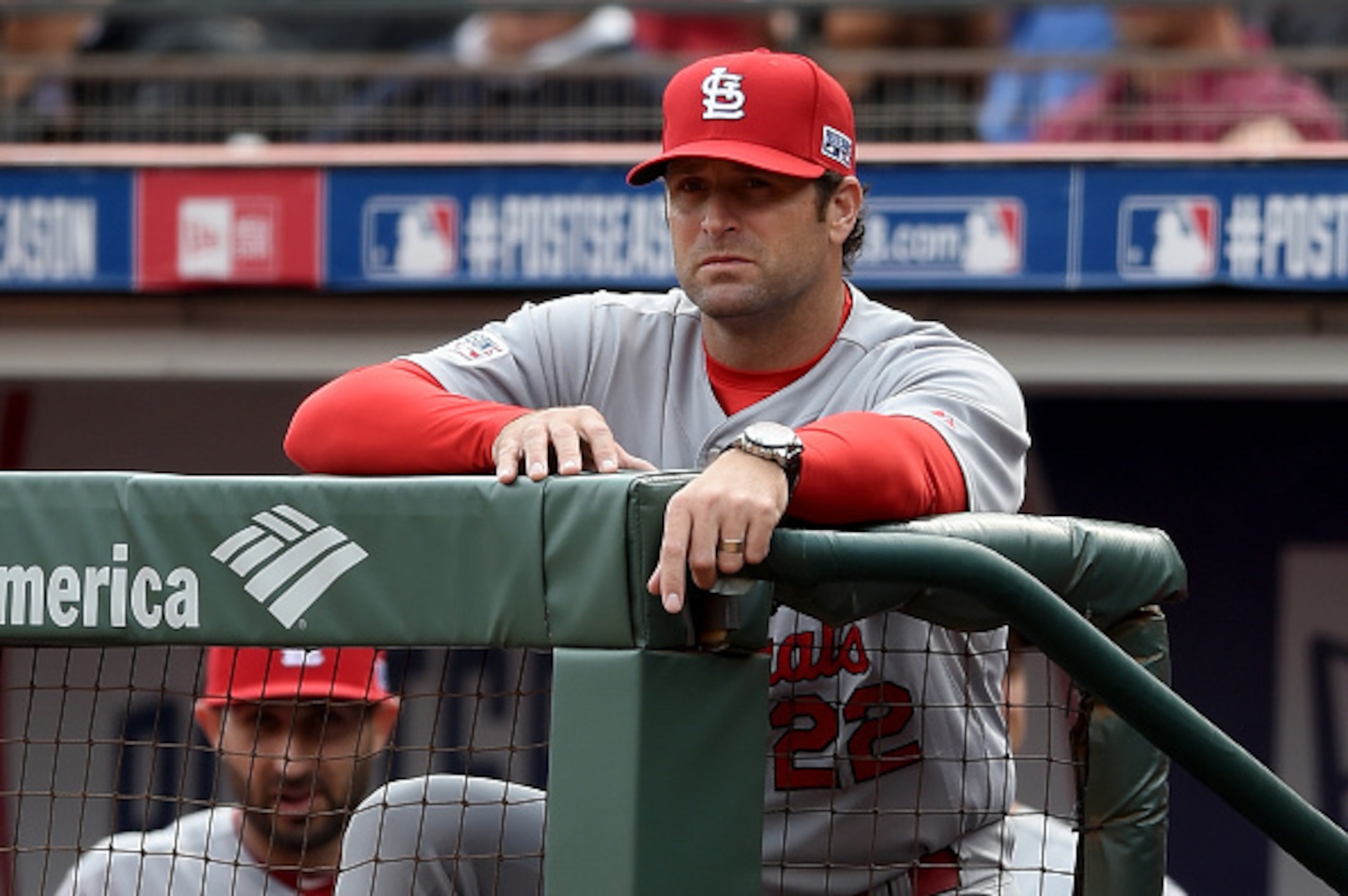 SAN FRANCISCO, CA - OCTOBER 14:  Manager Mike Matheny #22 of the St. Louis Cardinals looks on while taking on the San Francisco Giants in Game Three of the National League Championship Series at AT&T Park on October 14, 2014 in San Francisco, California. 