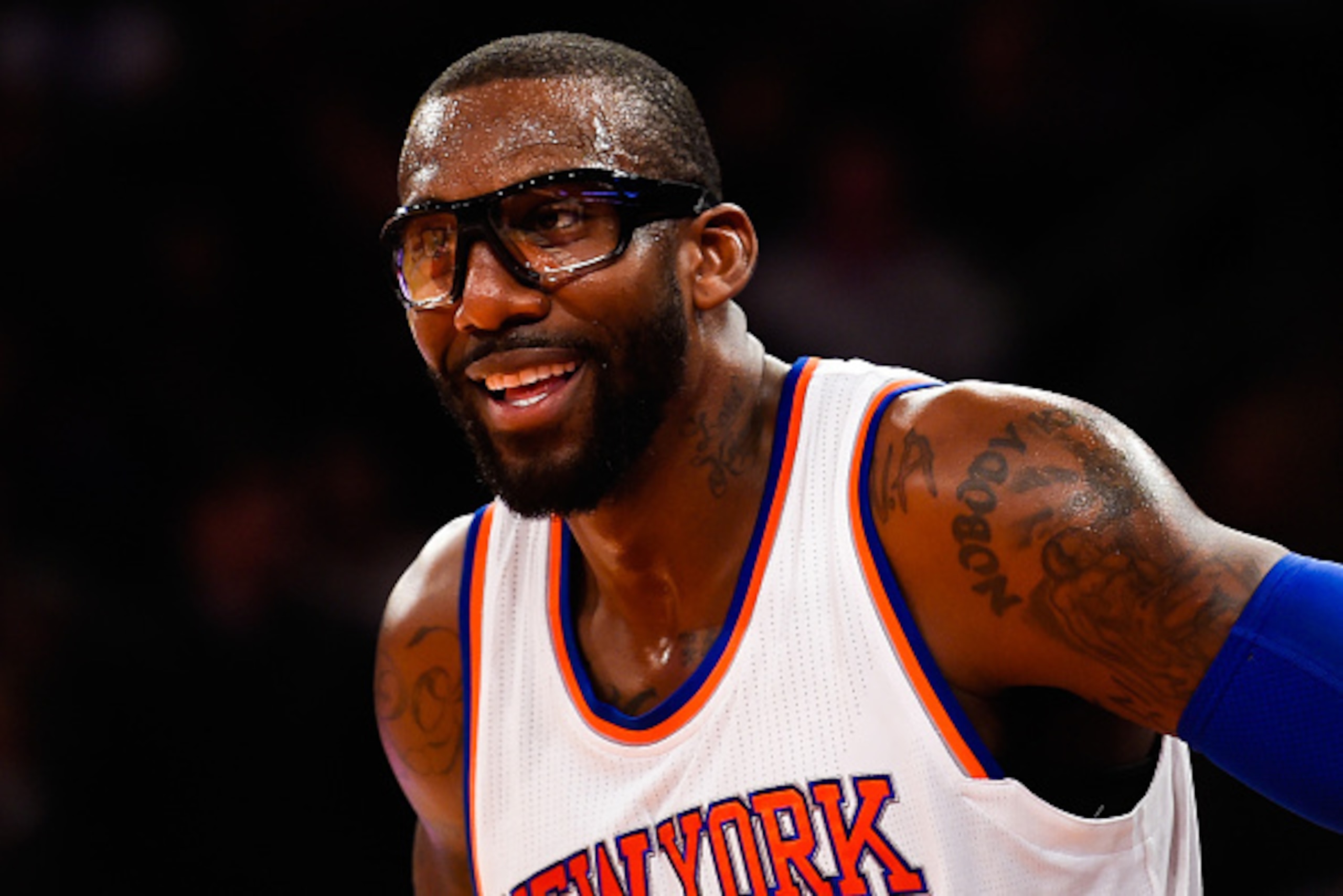 NEW YORK, NY - OCTOBER 13:  Amar'e Stoudemire #1 of the New York Knicks looks on during a game against the Toronto Raptors at Madison Square Garden on October 13, 2014 in New York City. NOTE TO USER: User expressly acknowledges and agrees that, by downloa