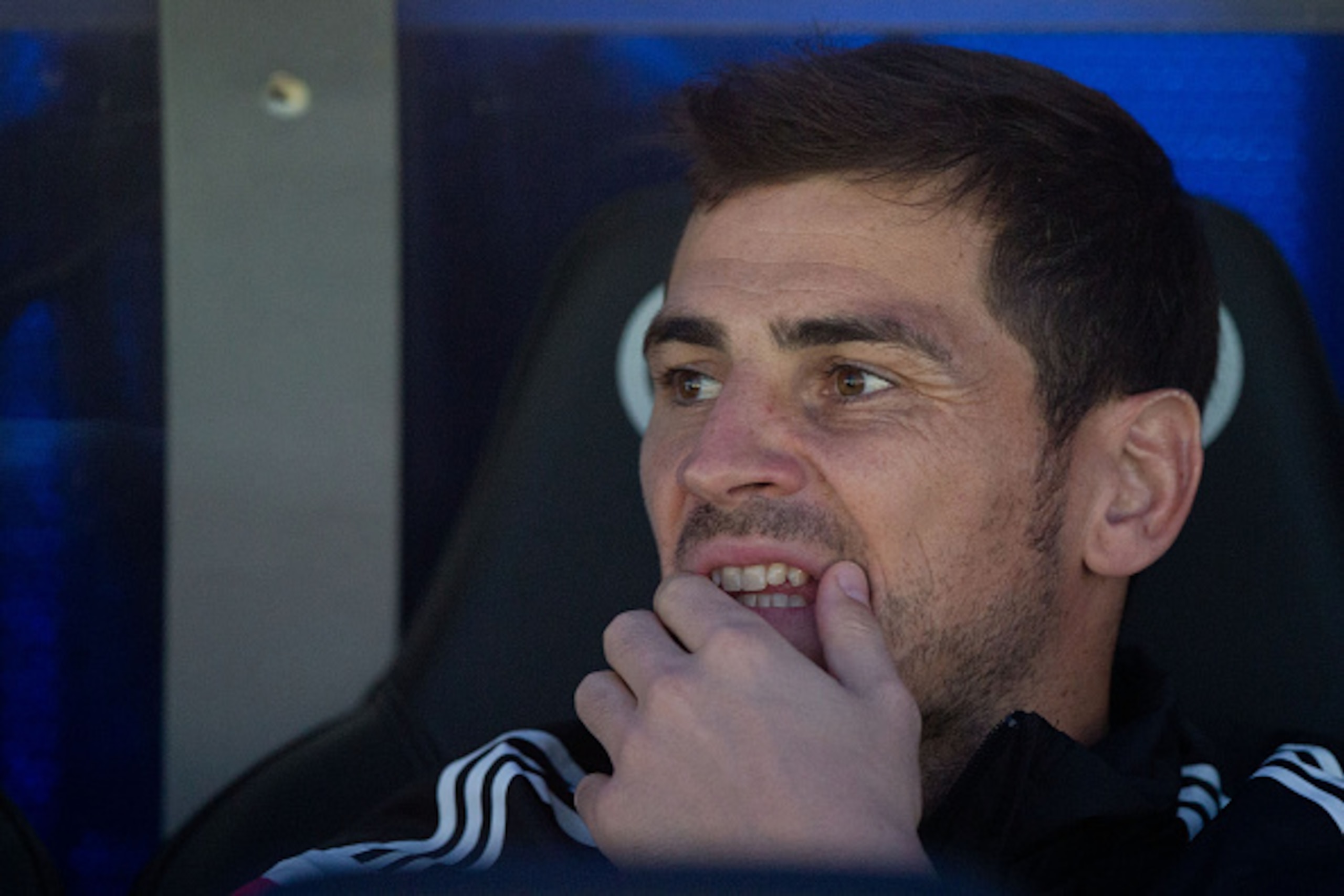MADRID, SPAIN - SEPTEMBER 23: Goalkeeper Iker Casillas of Real Madrid CF looks on from the bench prior to start the La Liga match between Real Madrid CF and Elche CF at Estadio Santiago Bernabeu on September 23, 2014 in Madrid, Spain.  (Photo by Gonzalo A