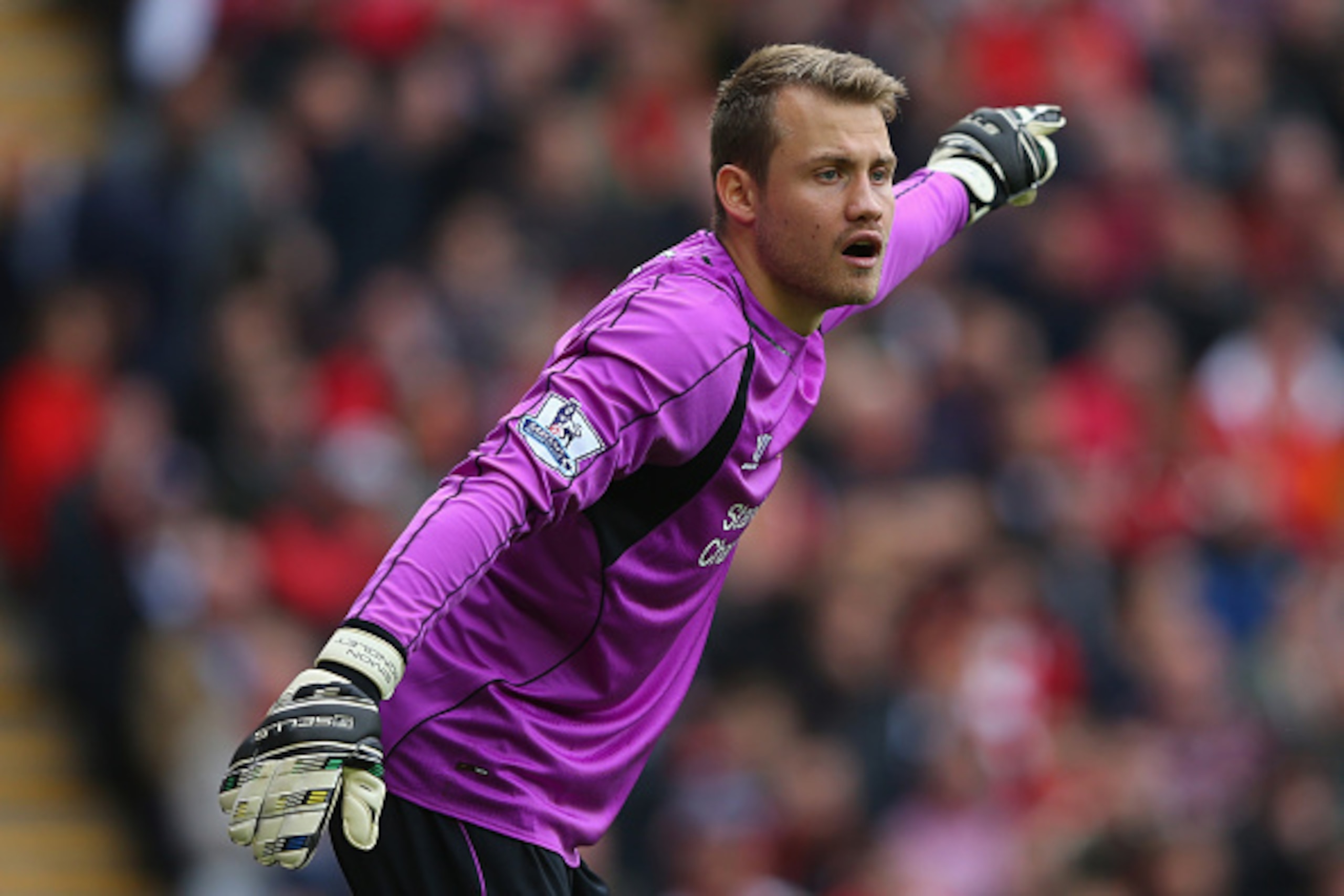 LIVERPOOL, ENGLAND - SEPTEMBER 27:  Simon Mignolet of Liverpool during the Barclays Premier League match between Liverpool and Everton at Anfield on September 27, 2014 in Liverpool, England.  (Photo by Alex Livesey/Getty Images)