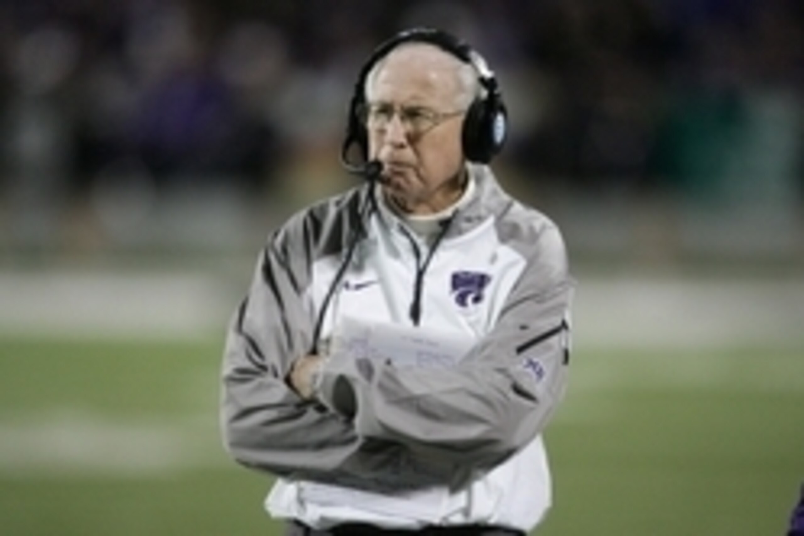 Oct 4, 2014; Manhattan, KS, USA; Kansas State Wildcats head coach Bill Snyder looks on during a 45-13 win against the Texas Tech Red Raiders at Bill Snyder Family Stadium. Mandatory Credit: Scott Sewell-USA TODAY Sports