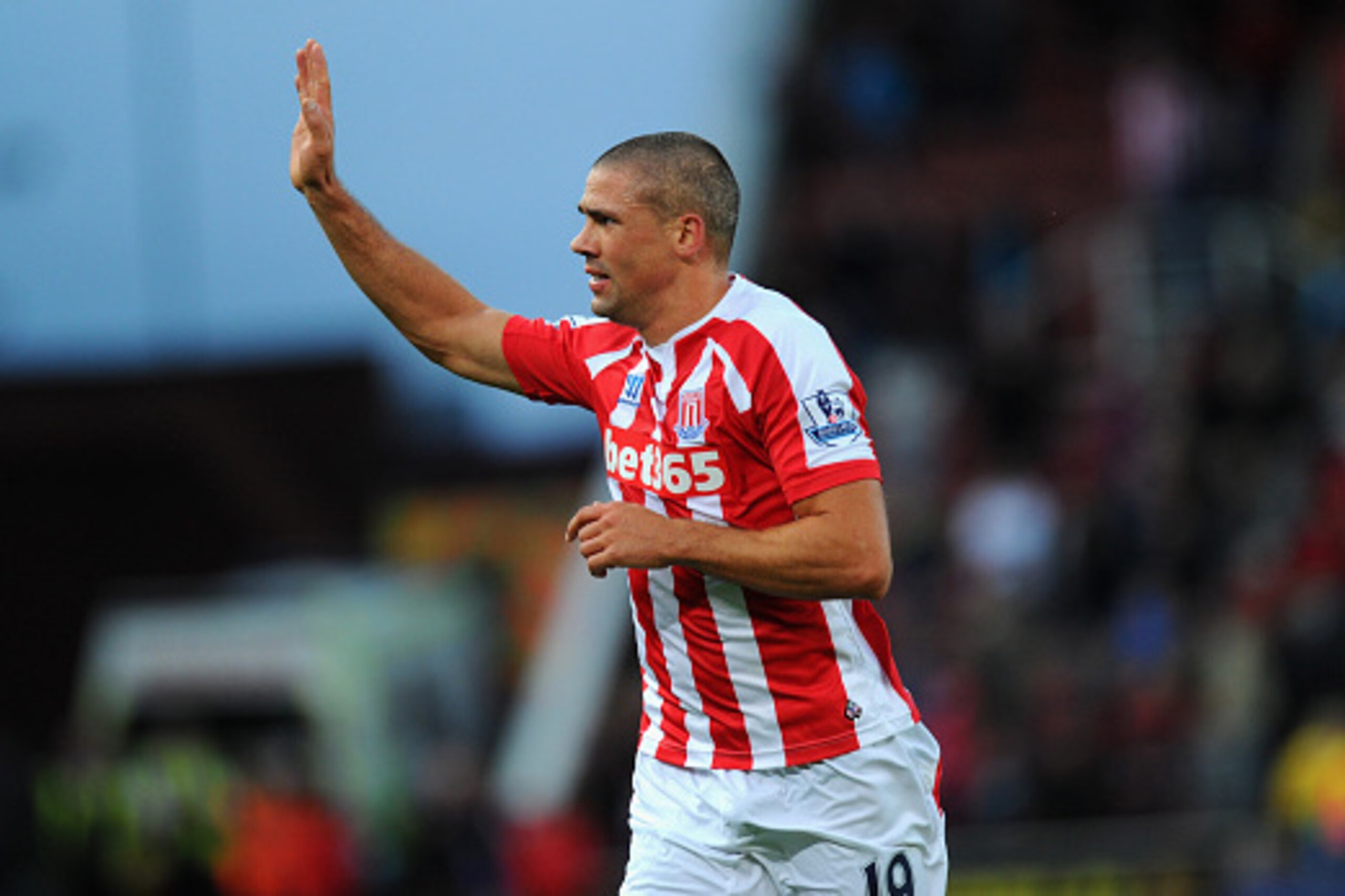 STOKE ON TRENT, ENGLAND - OCTOBER 19:  Stoke goalscorer Jonathan Walters waves to the crowd after the Barclays Premier League match between Stoke City and Swansea City at Britannia Stadium on October 19, 2014 in Stoke on Trent, England.  (Photo by Stu For