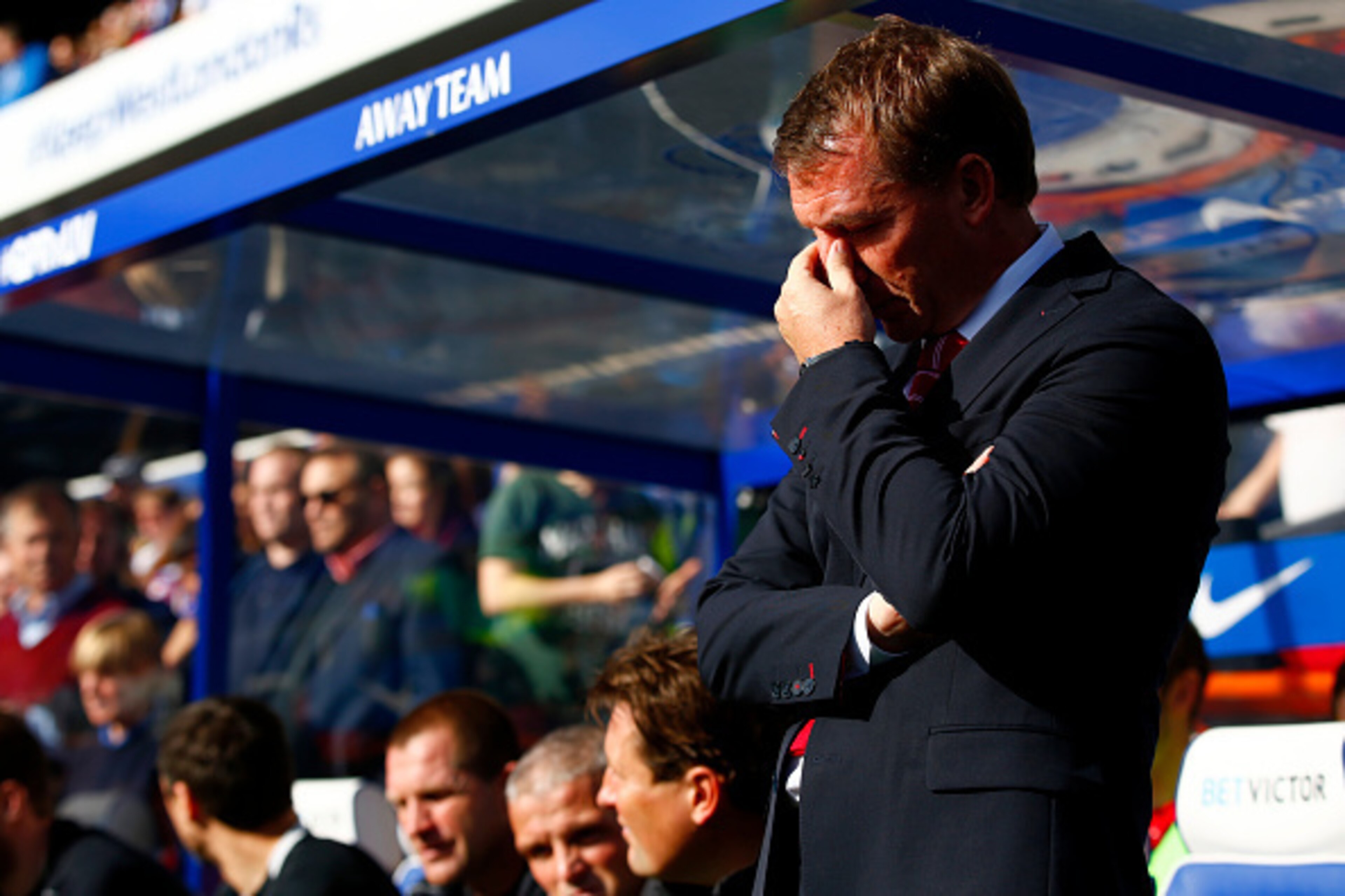 LONDON, ENGLAND - OCTOBER 19:  Brendan Rodgers, manager of Liverpool looks on before the Barclays Premier League match between Queens Park Rangers and Liverpool at Loftus Road on October 19, 2014 in London, England.  (Photo by Clive Rose/Getty Images)