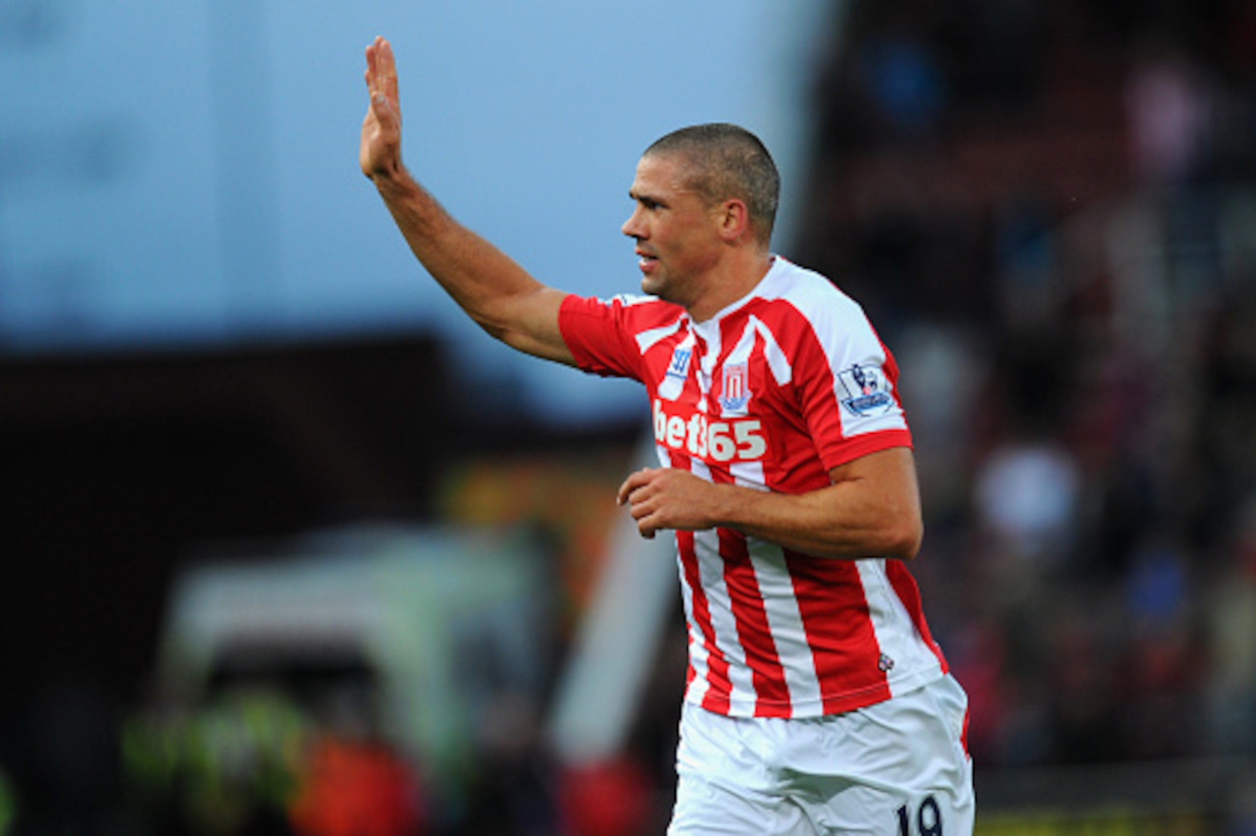 STOKE ON TRENT, ENGLAND - OCTOBER 19:  Stoke goalscorer Jonathan Walters waves to the crowd after the Barclays Premier League match between Stoke City and Swansea City at Britannia Stadium on October 19, 2014 in Stoke on Trent, England.  (Photo by Stu For