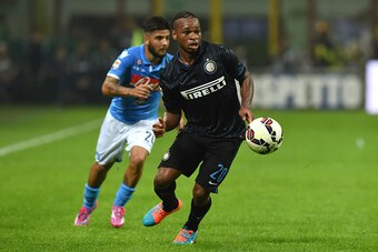 MILAN, ITALY - OCTOBER 19:  Joel Chukwuma Obi of FC Internazionale Milano in action during the Serie A match between FC Internazionale Milano and SSC Napoli at Stadio Giuseppe Meazza on October 19, 2014 in Milan, Italy.  (Photo by Valerio Pennicino/Getty 
