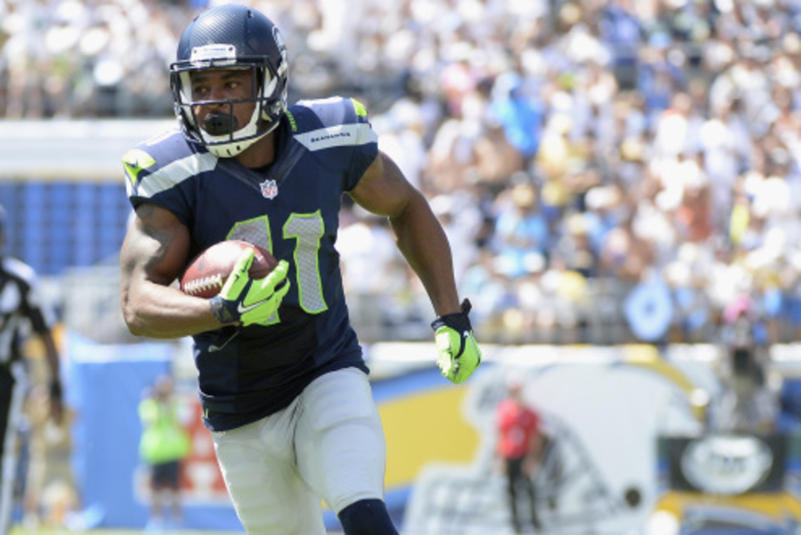SAN DIEGO, CA - SEPTEMBER 14: Wide receiver Percy Harvin #11 of the Seattle Seahawks carries the ball into the endzone for a touchdown against the San Diego Chargers at Qualcomm Stadium on September 14, 2014 in San Diego, California. (Photo by Harry How SAN DIEGO, CA - SEPTEMBER 14: Wide receiver Percy Harvin #11 of the Seattle Seahawks carries the ball into the endzone for a touchdown against the San Diego Chargers at Qualcomm Stadium on September 14, 2014 in San Diego, California. (Photo by Harry How