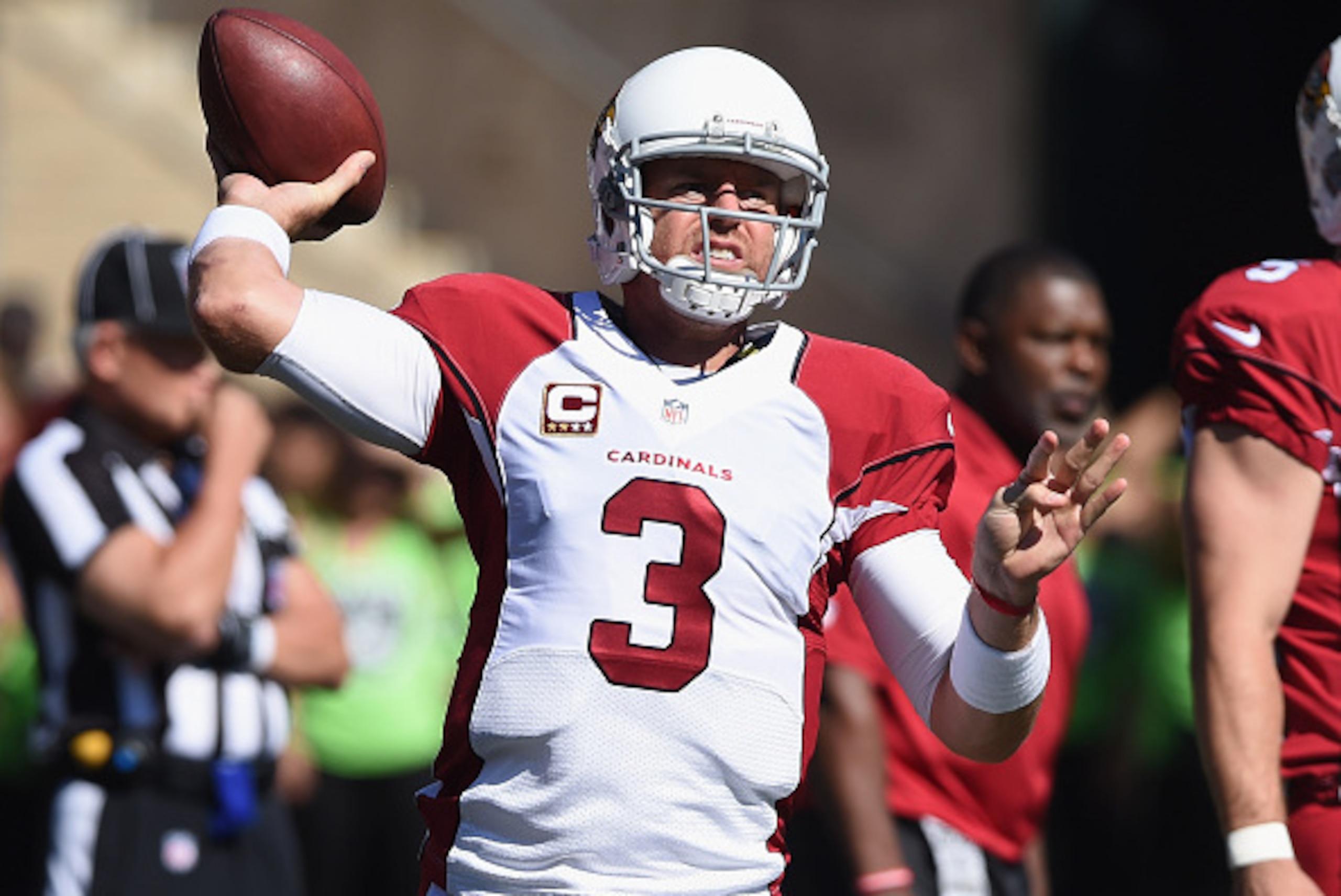 OAKLAND, CA - OCTOBER 19: Carson Palmer #3 of the Arizona Cardinals warms up at O.co Coliseum on October 19, 2014 in Oakland, California. (Photo by Thearon W. Henderson/Getty Images) OAKLAND, CA - OCTOBER 19: Carson Palmer #3 of the Arizona Cardinals warms up at O.co Coliseum on October 19, 2014 in Oakland, California. (Photo by Thearon W. Henderson/Getty Images)