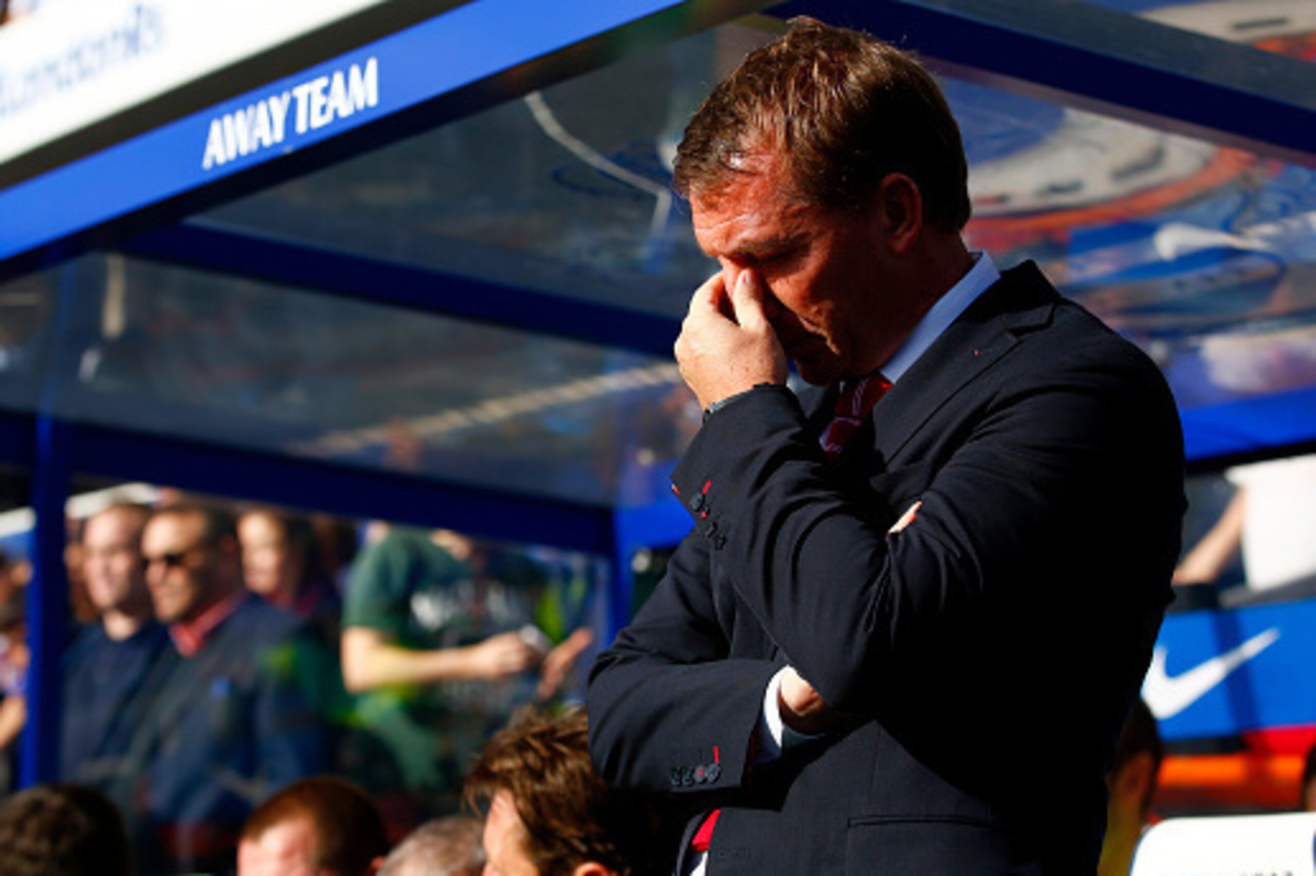 LONDON, ENGLAND - OCTOBER 19:  Brendan Rodgers, manager of Liverpool looks on before the Barclays Premier League match between Queens Park Rangers and Liverpool at Loftus Road on October 19, 2014 in London, England.  (Photo by Clive Rose/Getty Images)