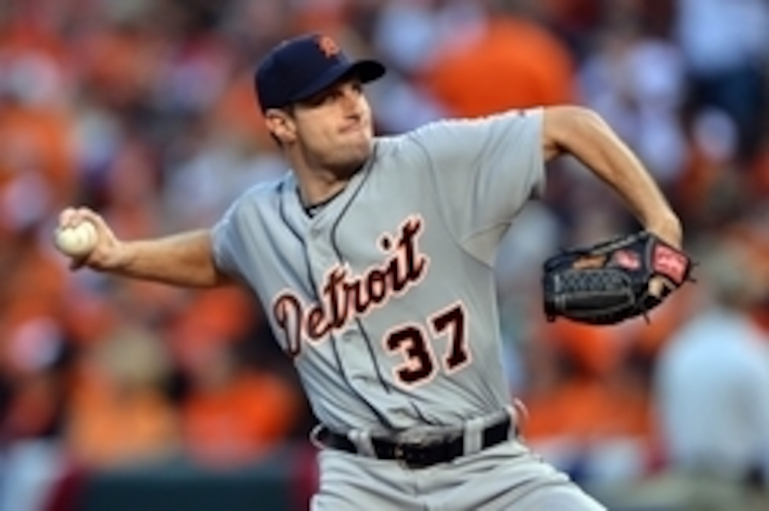Oct 2, 2014; Baltimore, MD, USA; Detroit Tigers starting pitcher Max Scherzer (37) pitches in game one of the 2014 American League divisional series against the Baltimore Orioles at Oriole Park at Camden Yards.Mandatory Credit: Tommy Gilligan-USA TODAY Sp Oct 2, 2014; Baltimore, MD, USA; Detroit Tigers starting pitcher Max Scherzer (37) pitches in game one of the 2014 American League divisional series against the Baltimore Orioles at Oriole Park at Camden Yards.Mandatory Credit: Tommy Gilligan-USA TODAY Sp