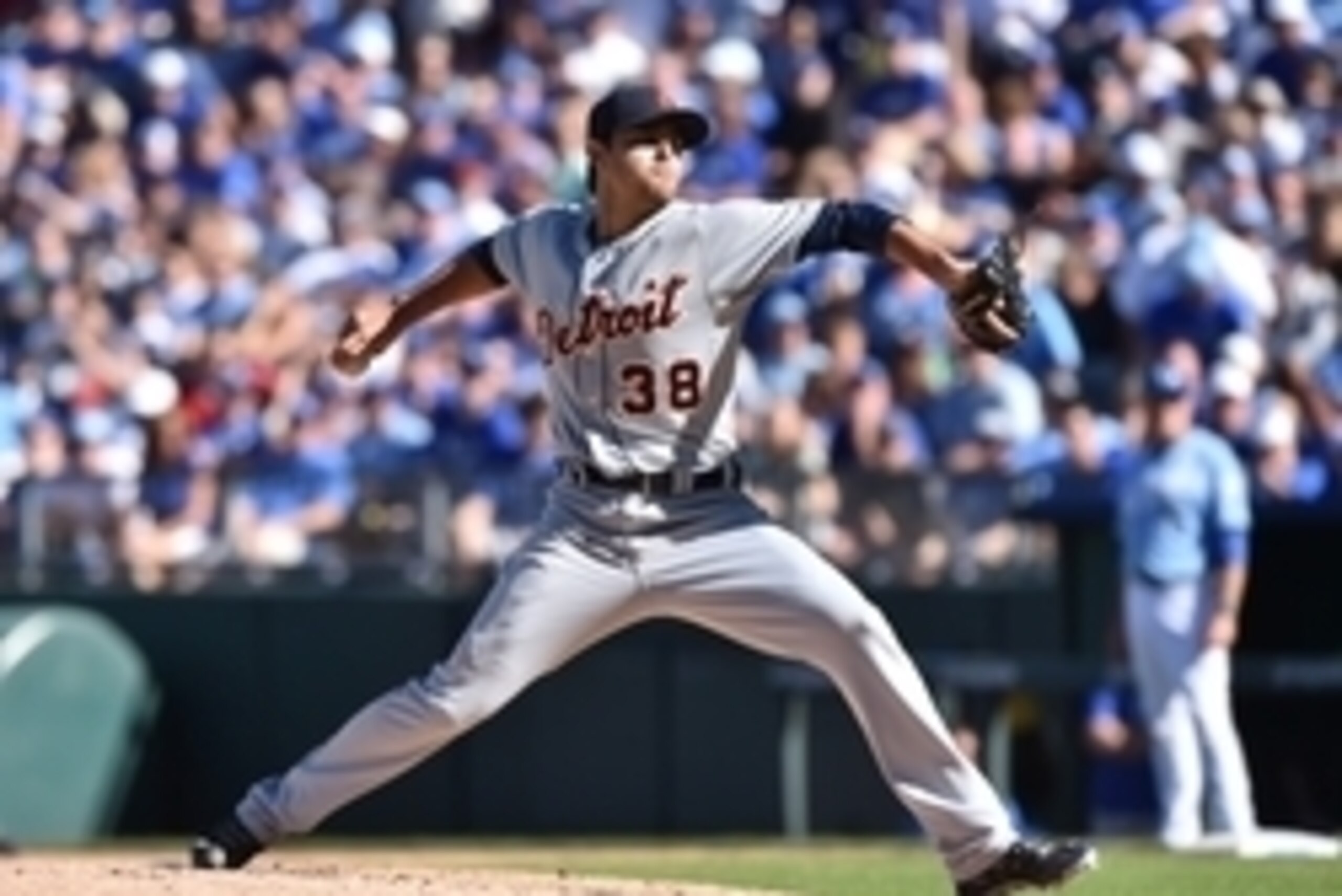 Sep 21, 2014; Kansas City, MO, USA; Detroit Tigers pitcher Joakim Soria (38) delivers a pitch against the Kansas City Royals during the seventh inning at Kauffman Stadium. Mandatory Credit: Peter G. Aiken-USA TODAY Sports Sep 21, 2014; Kansas City, MO, USA; Detroit Tigers pitcher Joakim Soria (38) delivers a pitch against the Kansas City Royals during the seventh inning at Kauffman Stadium. Mandatory Credit: Peter G. Aiken-USA TODAY Sports