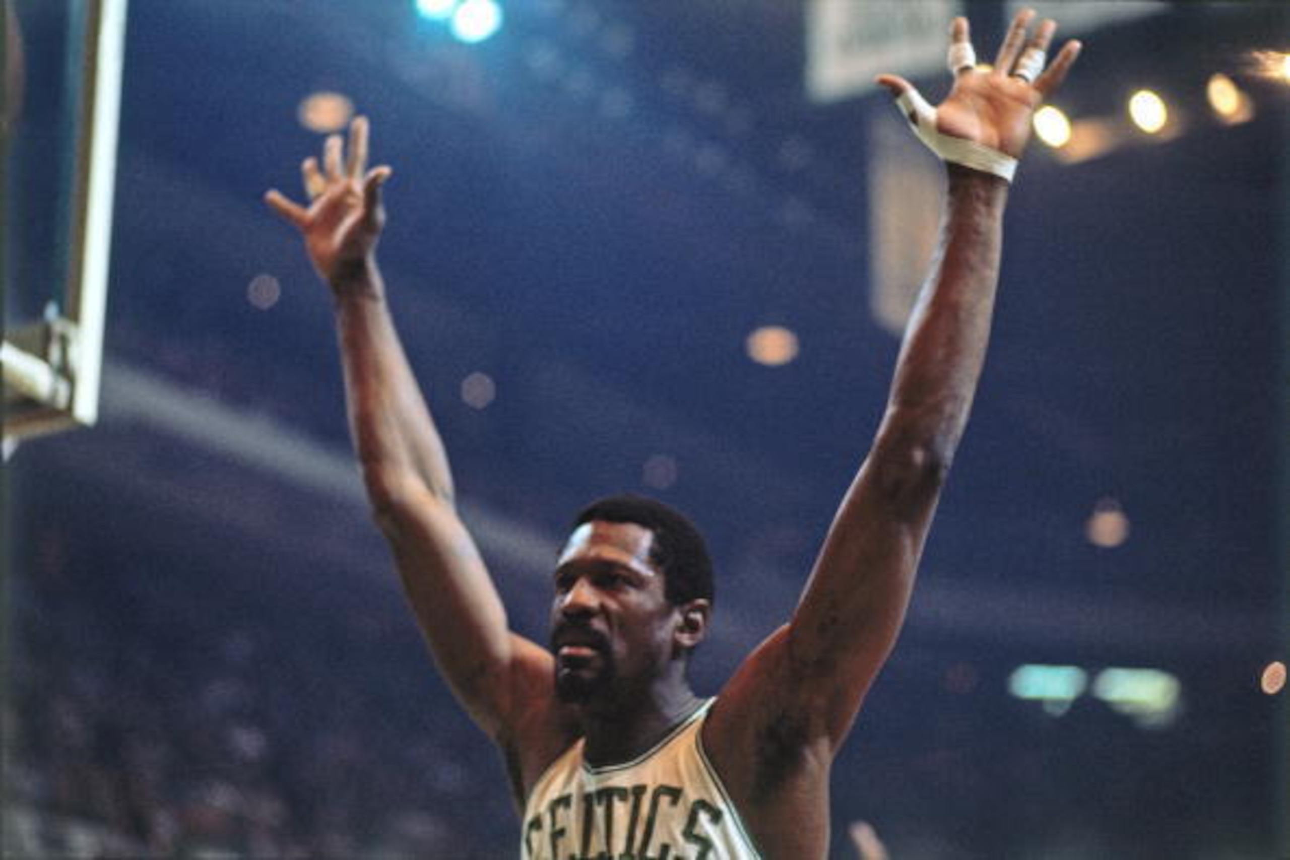 BOSTON - 1968:  Bill Russell #6 of the Boston Celtics defends during a game played in 1968 at the Boston Garden in Boston, Massachusetts. NOTE TO USER: User expressly acknowledges and agrees that, by downloading and or using this photograph, User is conse