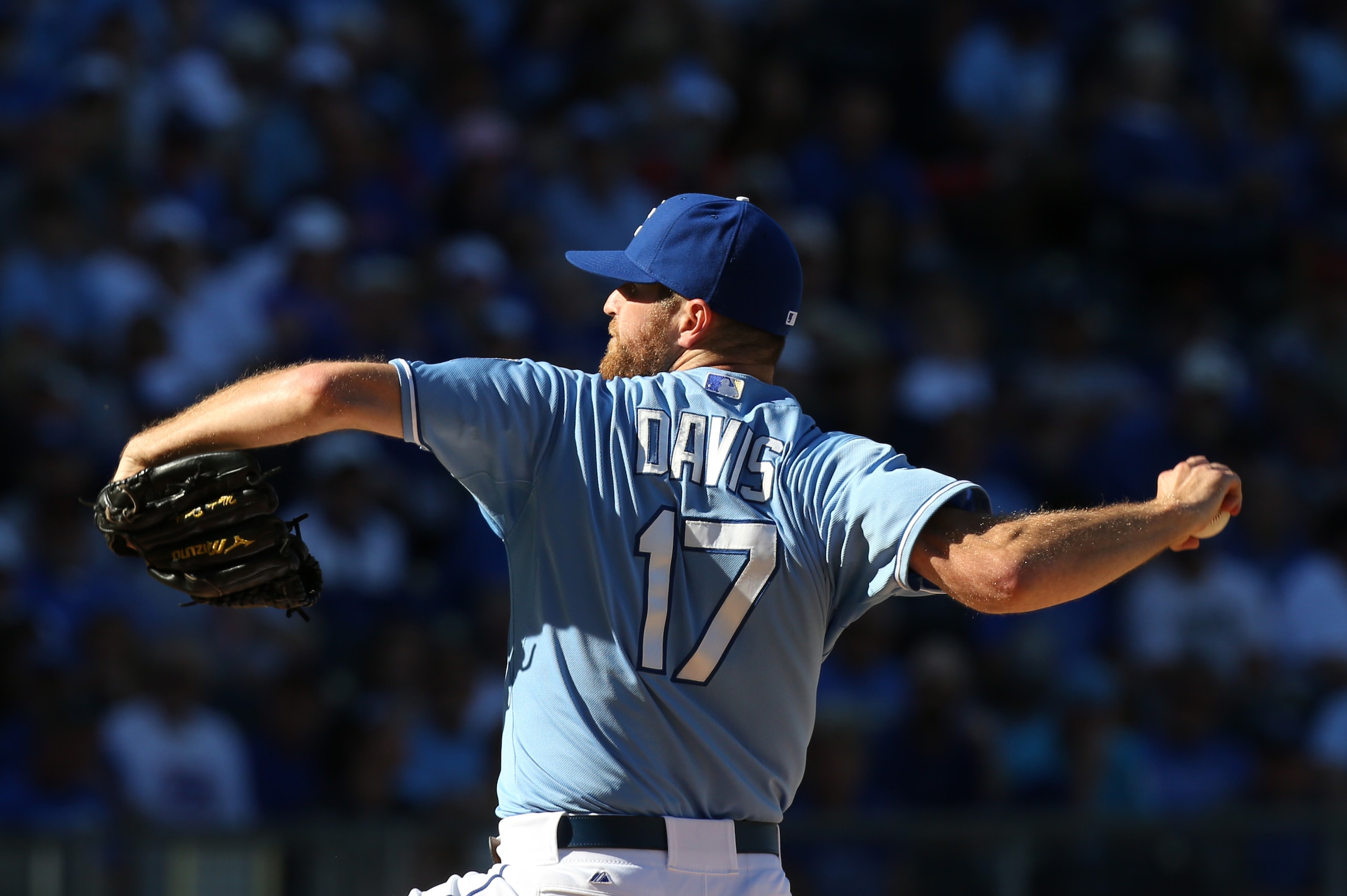 KANSAS CITY, MO - SEPTEMBER 21: Wade Davis #17 of the Kansas City Royals pitches in the eighth inning during a game against the Detroit Tigers at Kauffman Stadium on September 21, 2014 in Kansas City, Missouri. (Photo by Ed Zurga/Getty Images) KANSAS CITY, MO - SEPTEMBER 21: Wade Davis #17 of the Kansas City Royals pitches in the eighth inning during a game against the Detroit Tigers at Kauffman Stadium on September 21, 2014 in Kansas City, Missouri. (Photo by Ed Zurga/Getty Images)