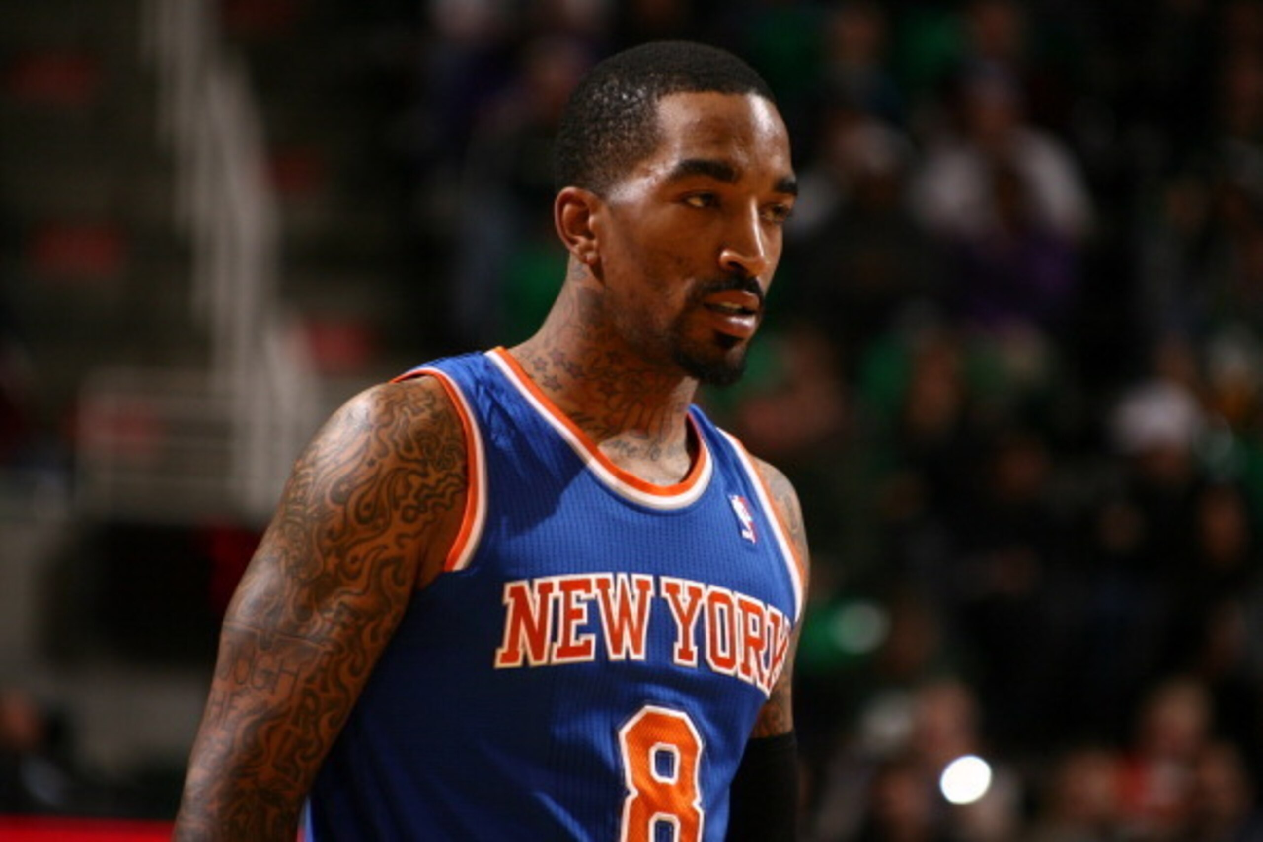 SALT LAKE CITY, UT - MARCH 31:  J.R. Smith #8 of the New York Knicks during the game against the Utah Jazz at EnergySolutions Arena on March 31, 2014 in Salt Lake City, Utah. NOTE TO USER: User expressly acknowledges and agrees that, by downloading and or