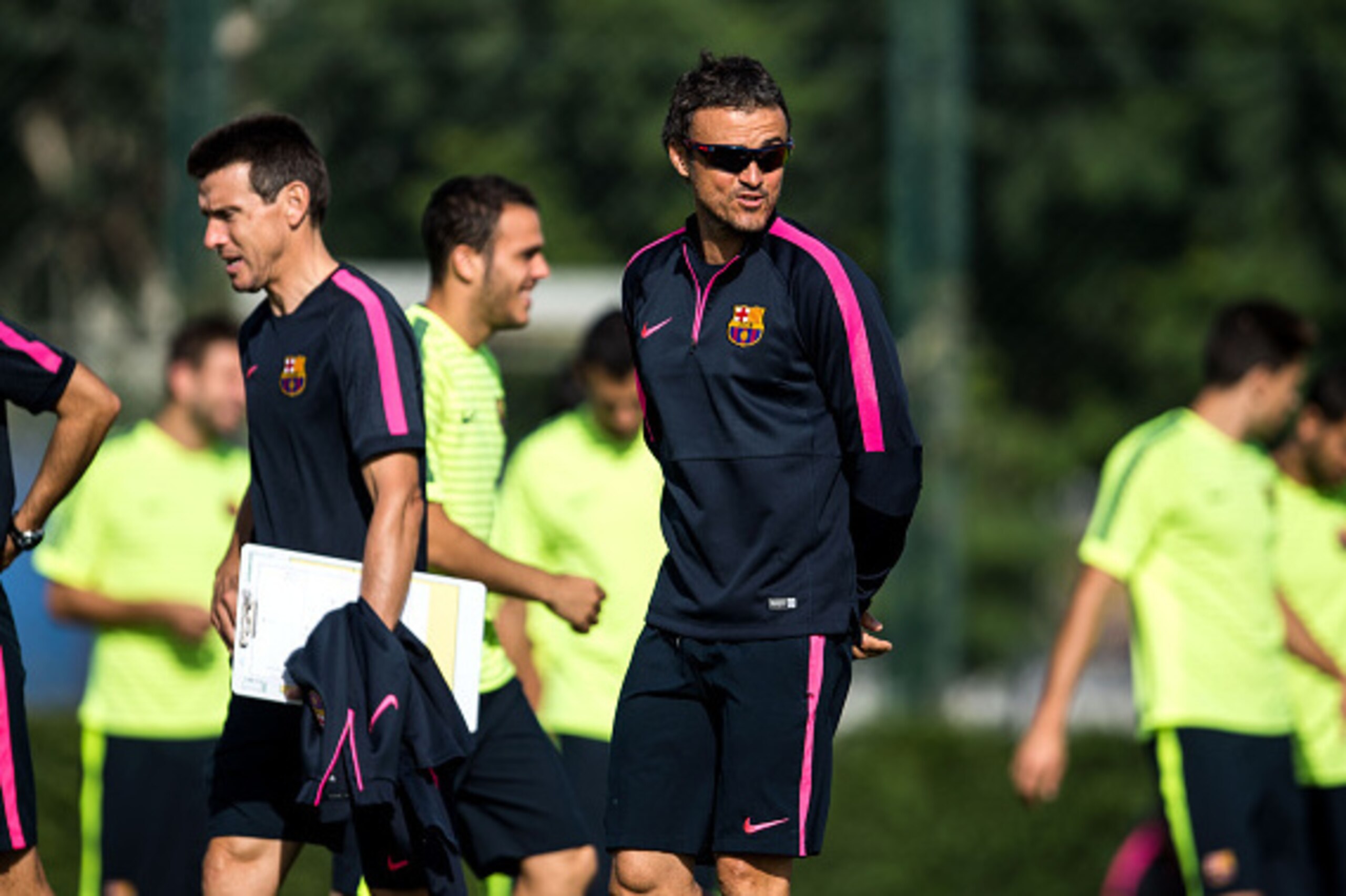 BARCELONA, SPAIN - OCTOBER 20:  Head coach Luis Enrique of FC Barcelona looks on during a training session ahead of their UEFA Champions League Group F match against AFC Ajax at Ciutat Esportiva on October 20, 2014 in Barcelona, Spain.  (Photo by David Ra