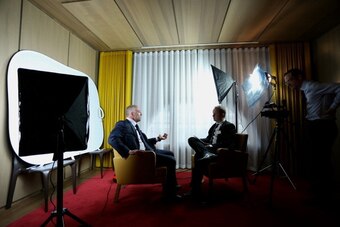 LONDON, ENGLAND - MARCH 6:  Lorenzo Fertitta, Owner & Chairman of the Ultimate Fighting Championship is interviewed before the Leaders UFC Breakfast at the Cafe Royal Hotel on March 6, 2014 in London, England. (Photo by Stephen Pond/Getty Images)