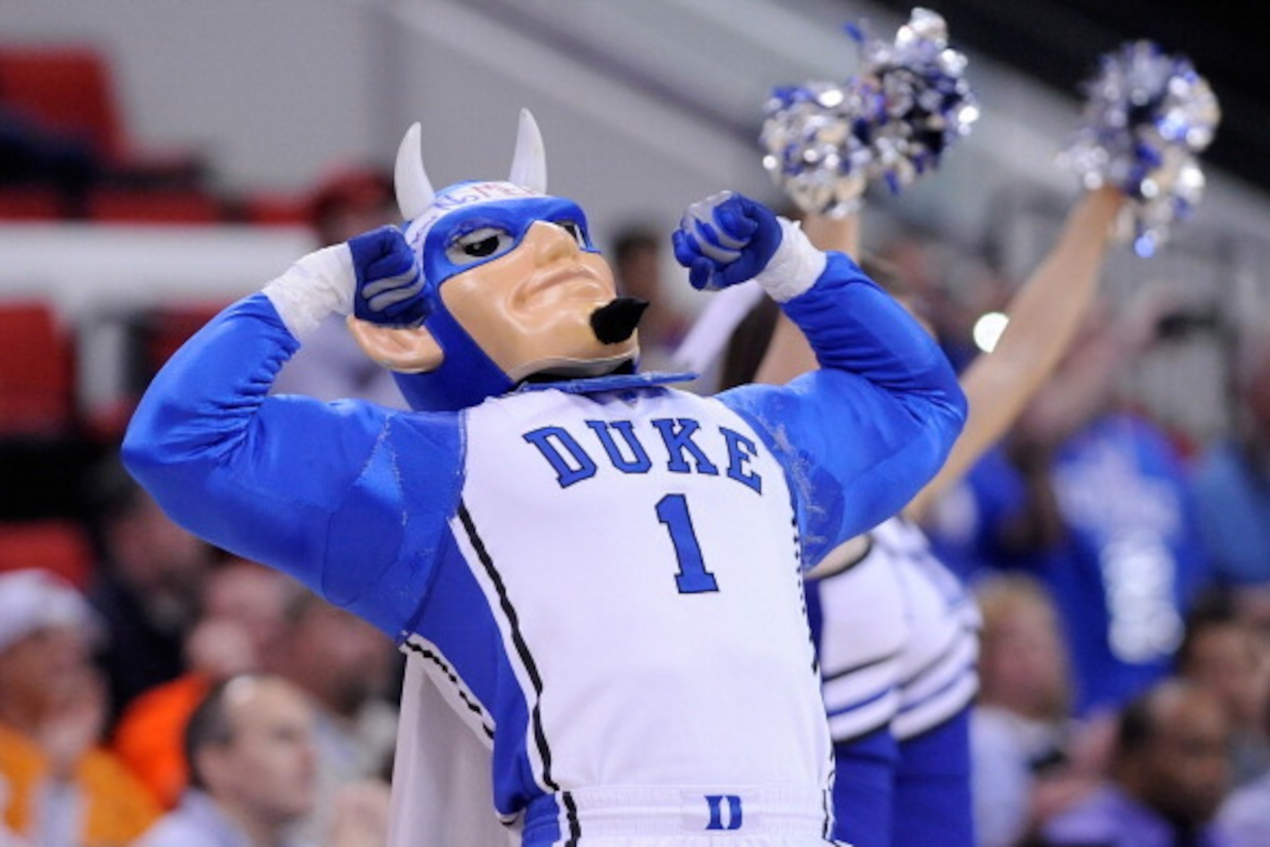 RALEIGH, NC - MARCH 21:  The Duke Blue Devils mascot flexes in the first half as the Blue Devils take on the Mercer Bears in the second round of the 2014 NCAA Men's Basketball Tournament at PNC Arena on March 21, 2014 in Raleigh, North Carolina.  (Photo b