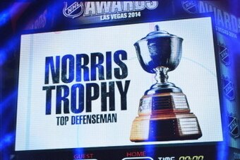 LAS VEGAS, NV - JUNE 24:  Actor David Boreanaz and Chris Pronger of the Philadelphia Flyers present the James Norris Memorial Trophy during the 2014 NHL Awards at the Encore Theater at Wynn Las Vegas on June 24, 2014 in Las Vegas, Nevada.  (Photo by Ethan