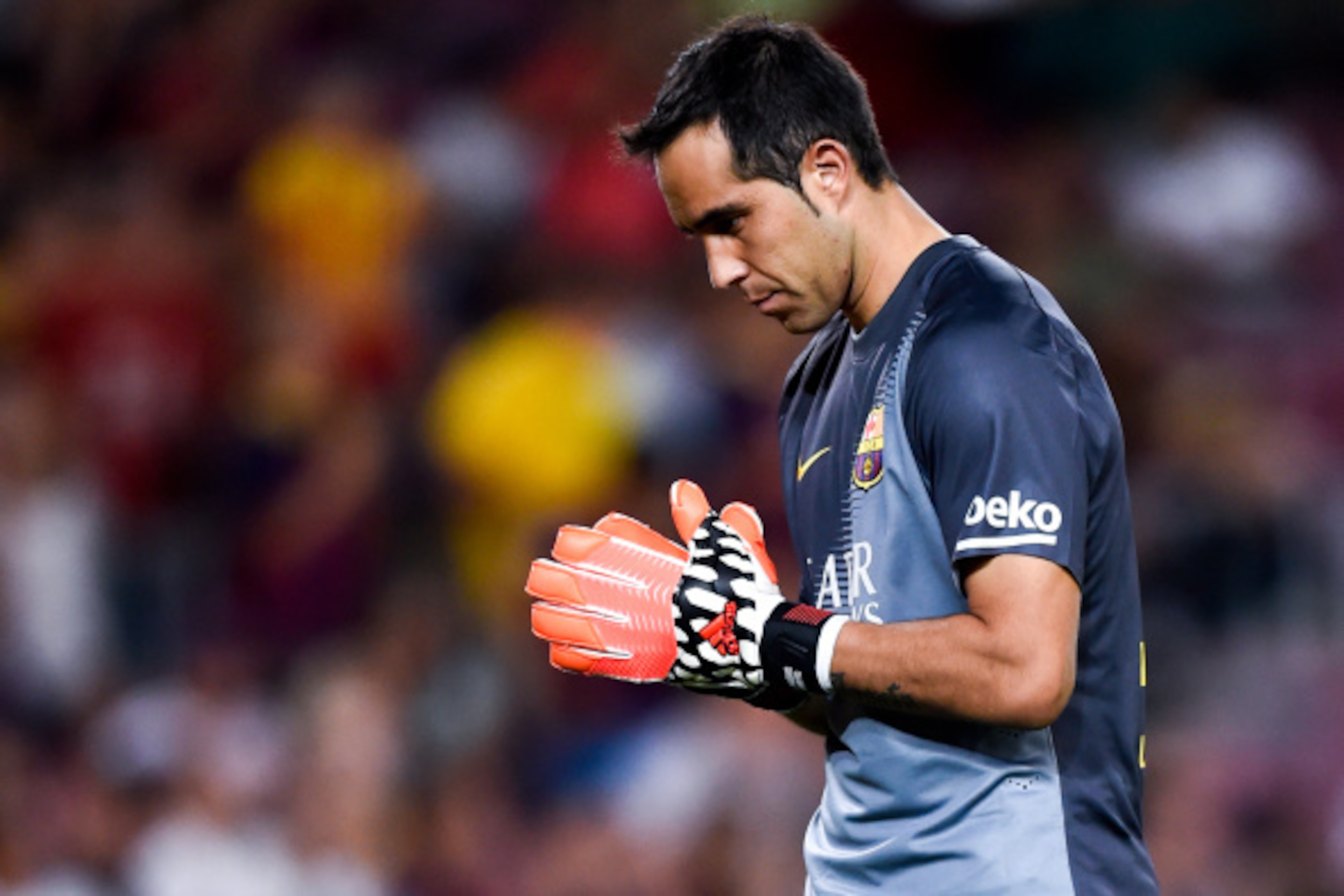 BARCELONA, SPAIN - AUGUST 18:  Claudio Bravo of FC Barcelona looks on during the Joan Gamper Trophy match between FC Barcelona and Club Leon at Camp Nou on August 18, 2014 in Barcelona, Spain.  (Photo by David Ramos/Getty Images)