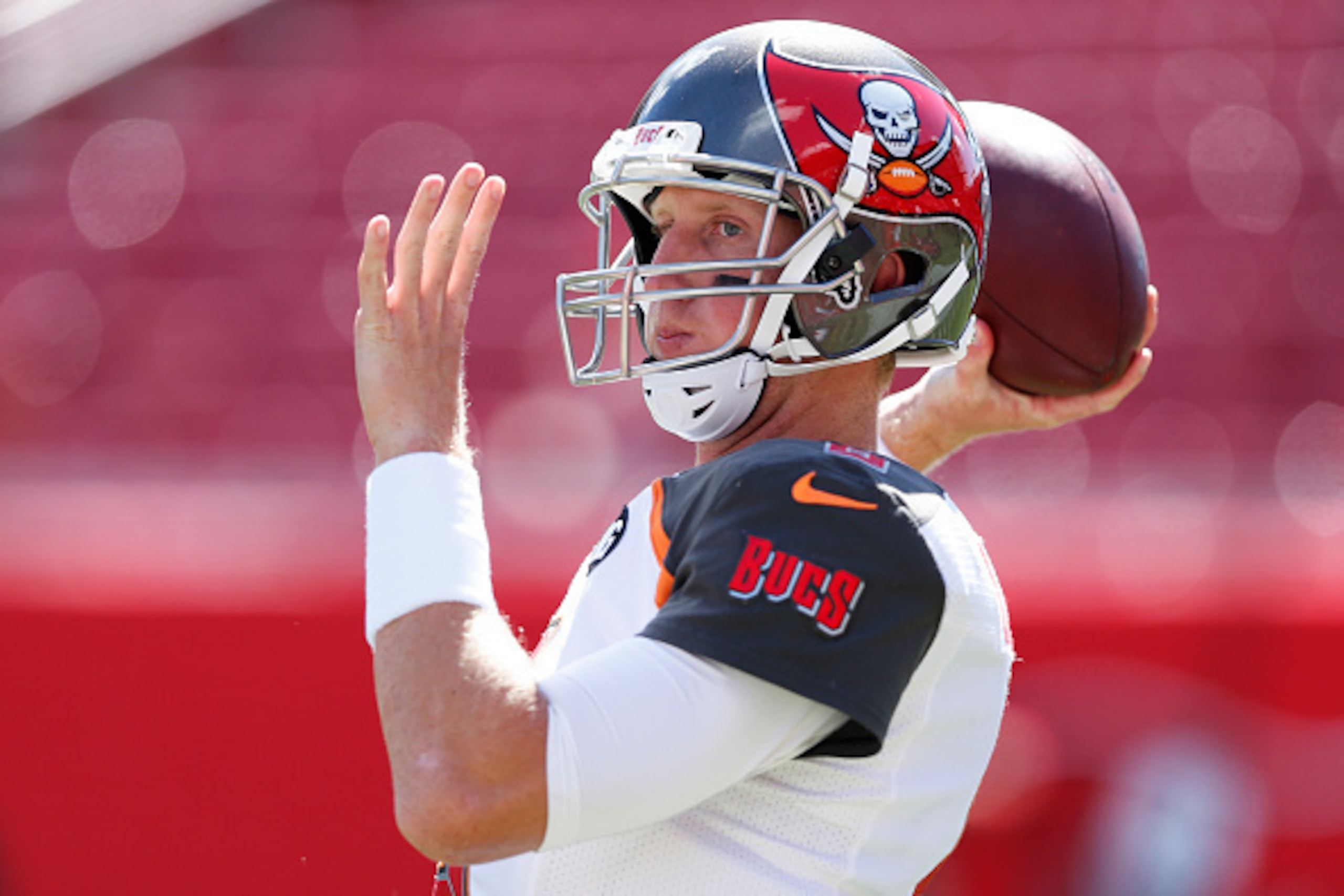 TAMPA, FL - OCTOBER 12: Mike Glennon #8 of the Tampa Bay Buccaneers warms up before the game against the Baltimore Ravens at Raymond James Stadium on October 12, 2014 in Tampa, Florida. (Photo by Joe Robbins/Getty Images)