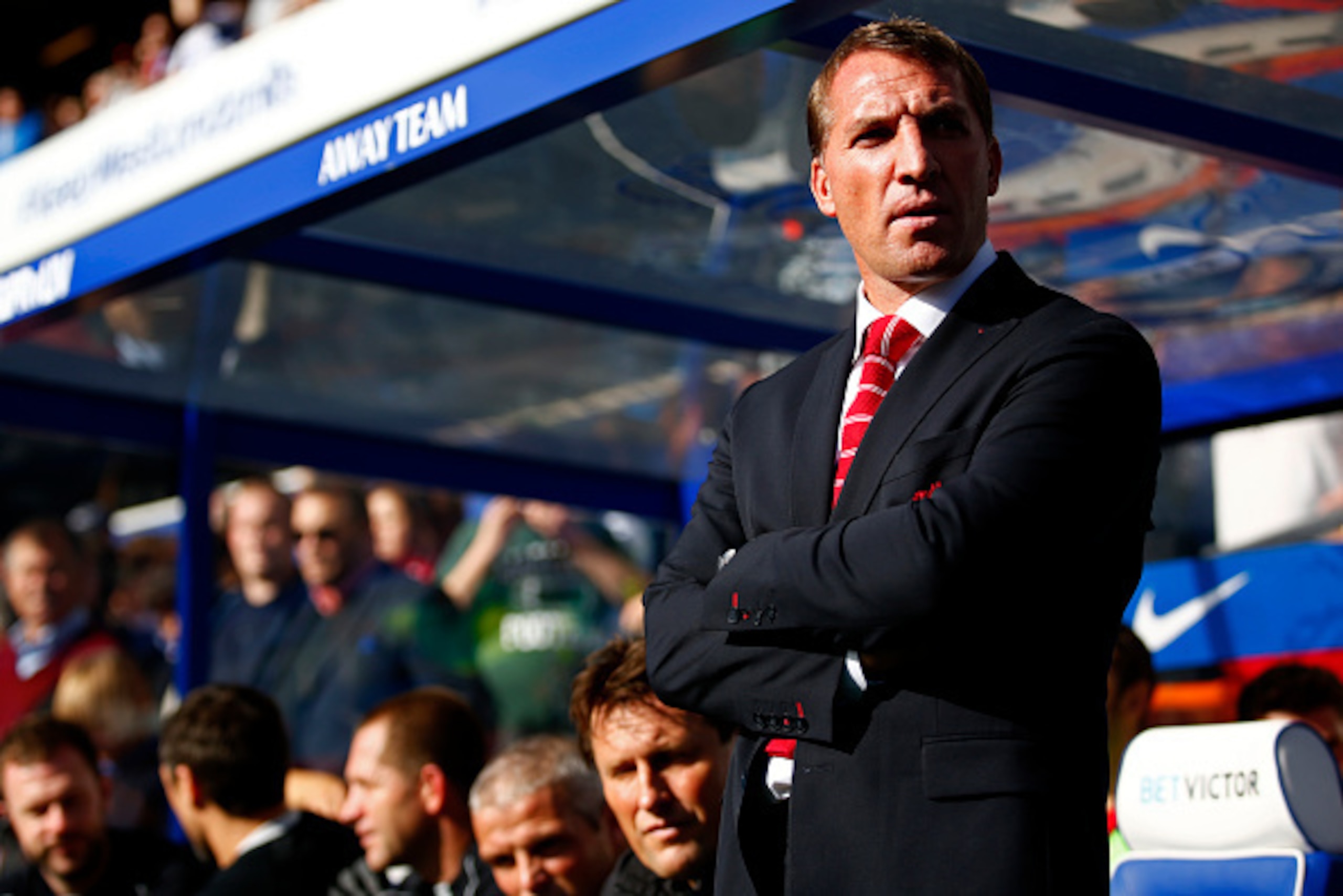 LONDON, ENGLAND - OCTOBER 19:  Brendan Rodgers, manager of Liverpool looks on before the Barclays Premier League match between Queens Park Rangers and Liverpool at Loftus Road on October 19, 2014 in London, England.  (Photo by Clive Rose/Getty Images)