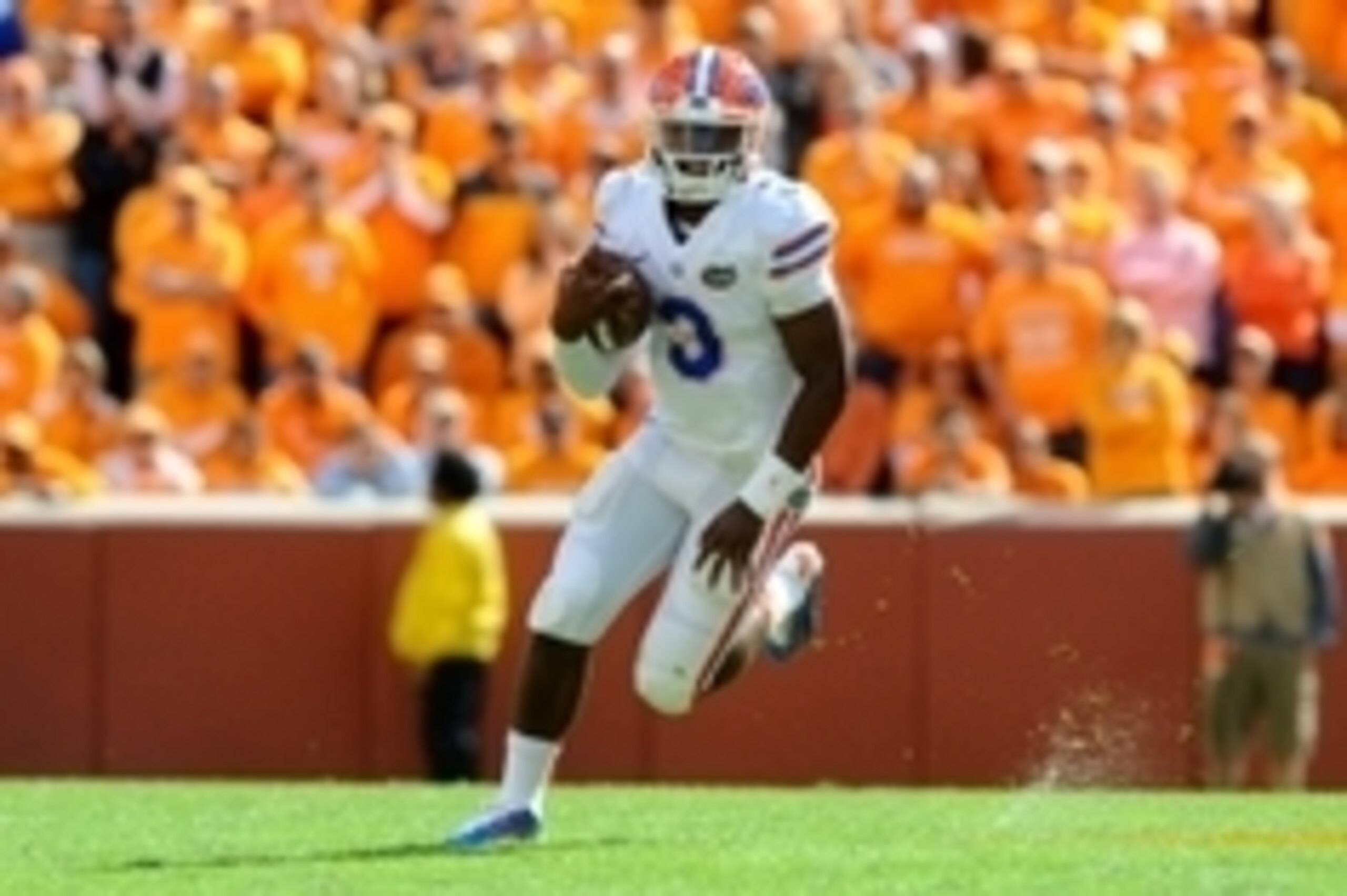 Oct 4, 2014; Knoxville, TN, USA; Florida Gators quarterback Treon Harris (3) runs the ball against the Tennessee Volunteers during the second half at Neyland Stadium. Florida won 10 to 9 Mandatory Credit: Randy Sartin-USA TODAY Sports