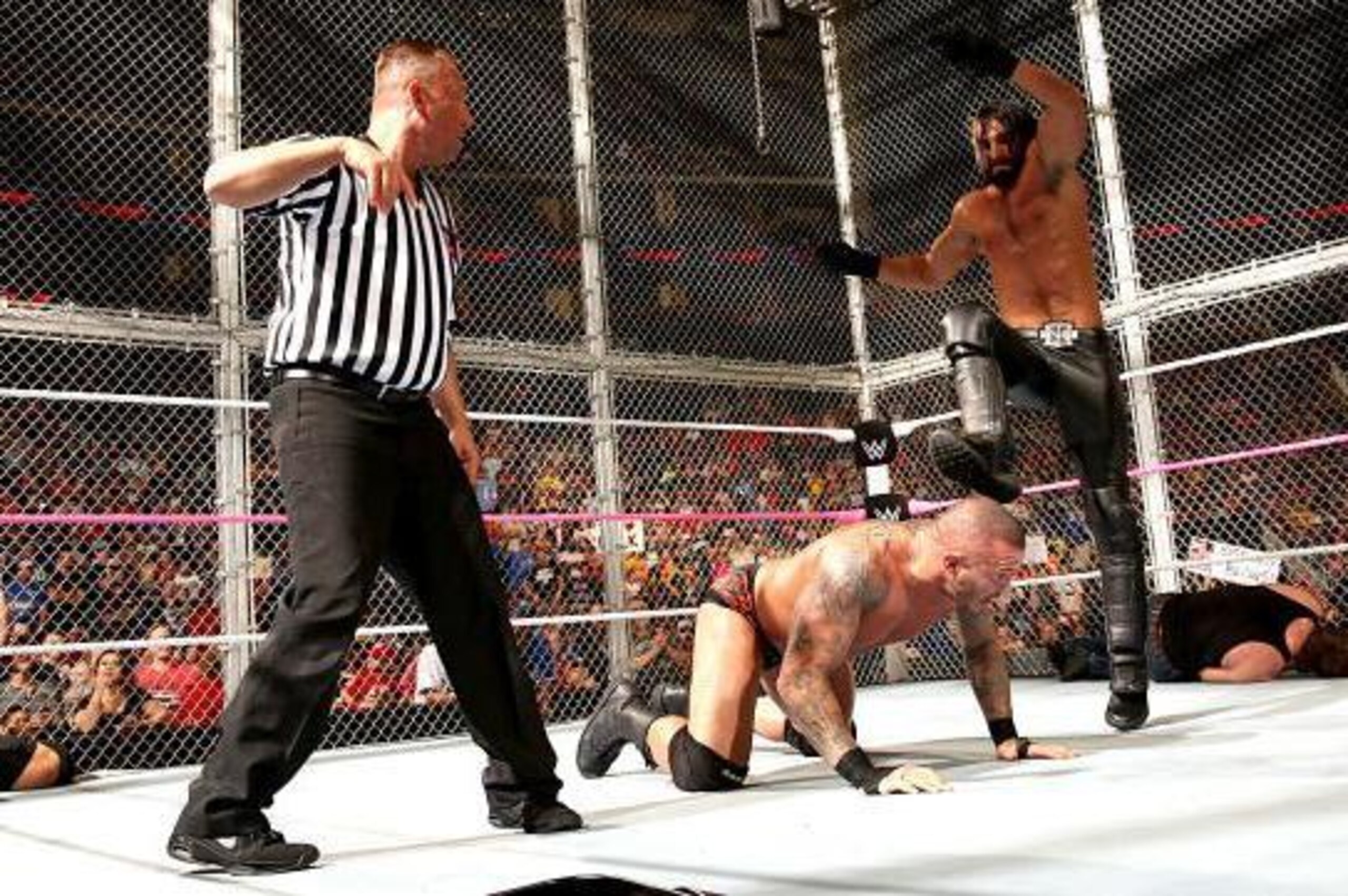 Seth Rollins attacks Randy Orton during Raw.