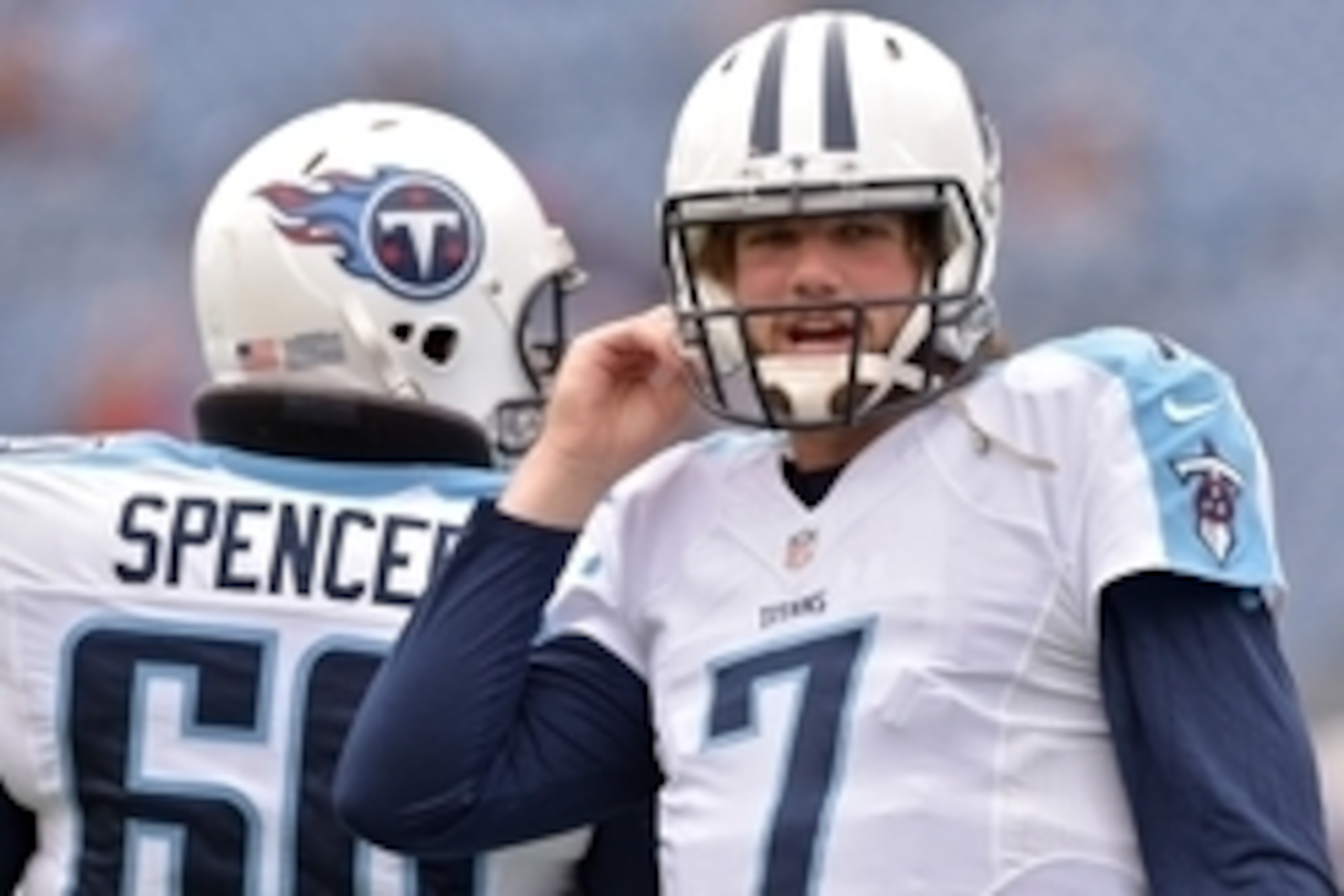 Oct 12, 2014; Nashville, TN, USA; Tennessee Titans quarterback Zach Mettenberger (7) warms up before a game against the Jacksonville Jaguars at LP Field. Mandatory Credit: Don McPeak-USA TODAY Sports