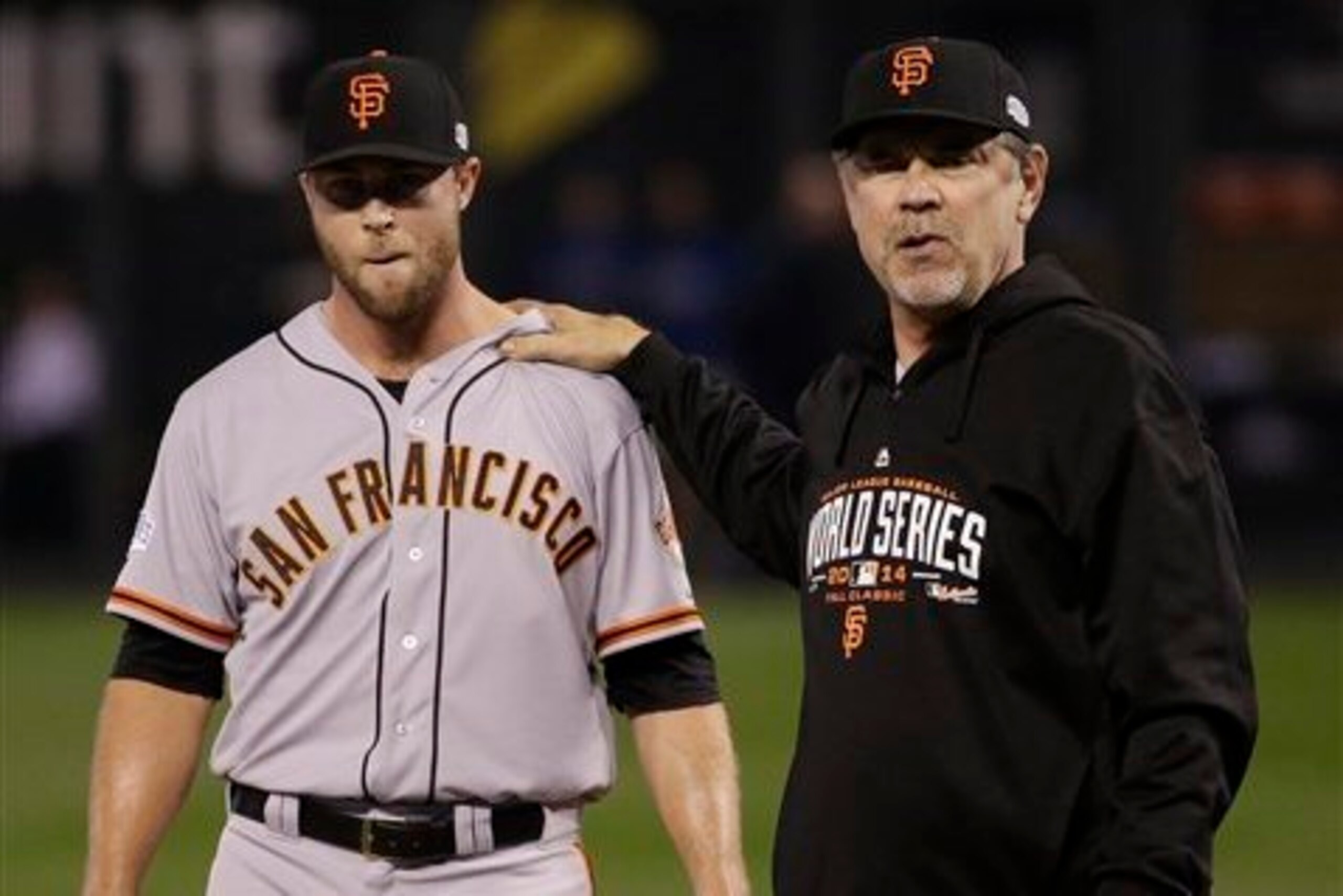 Bruce Bochy may or may not have been trying to administer the Vulcan neck pinch.