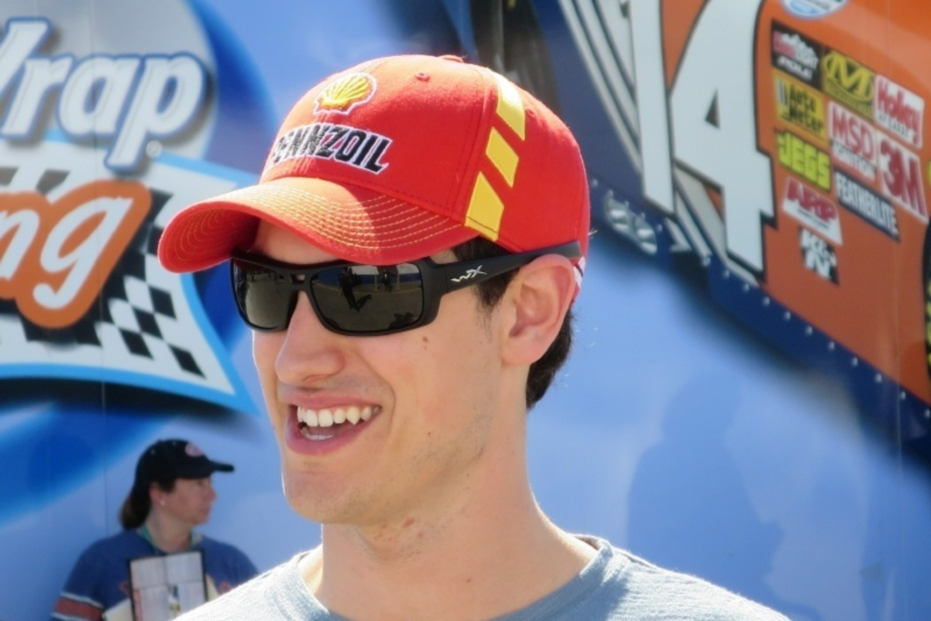 Joey Logano in the Daytona International Speedway garage.