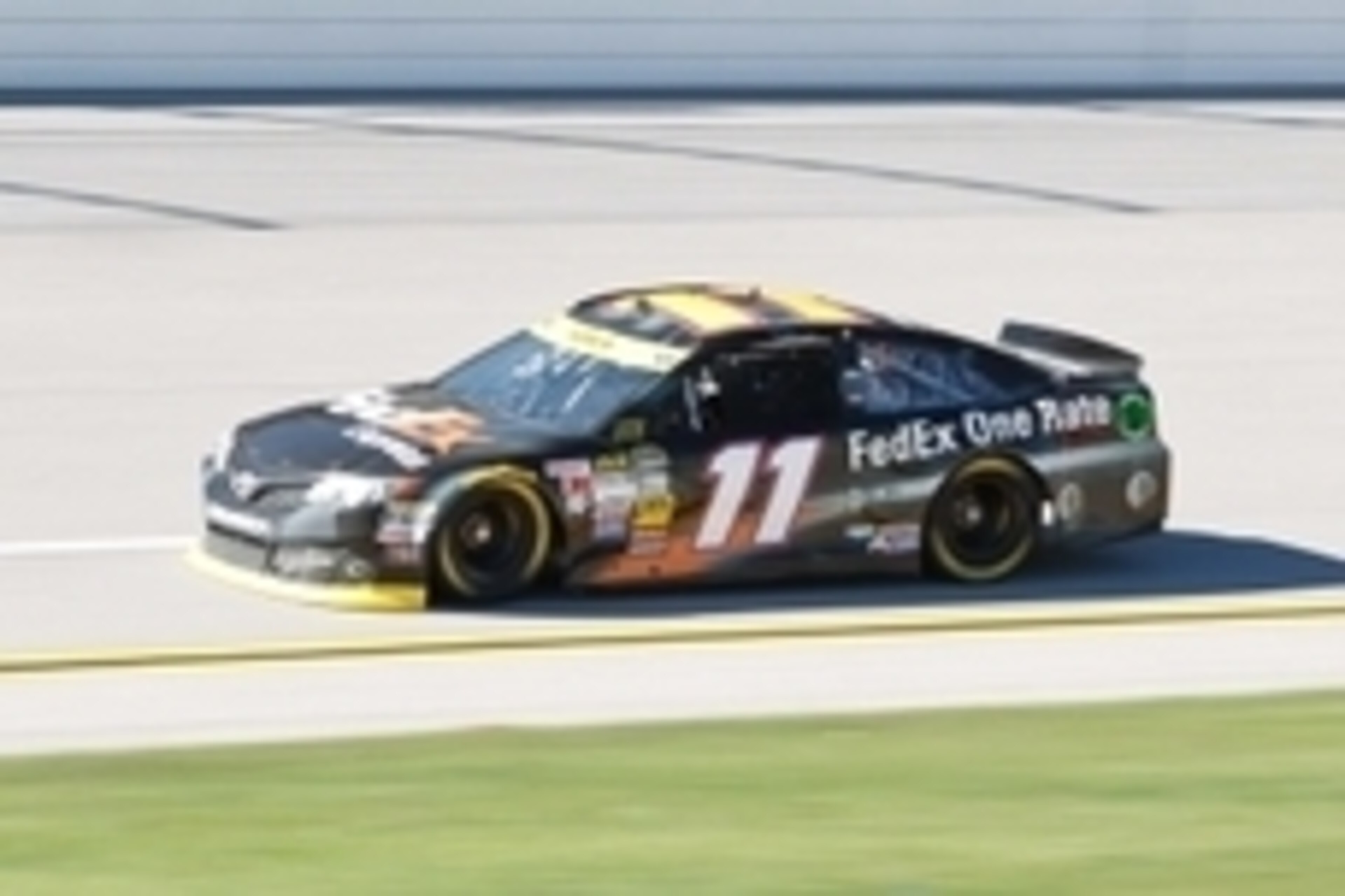 Oct 17, 2014; Talladega, AL, USA; Sprint Cup Series driver Denny Hamlin during practice for the Geico 500 at Talladega Superspeedway. Mandatory Credit: Marvin Gentry-USA TODAY Sports