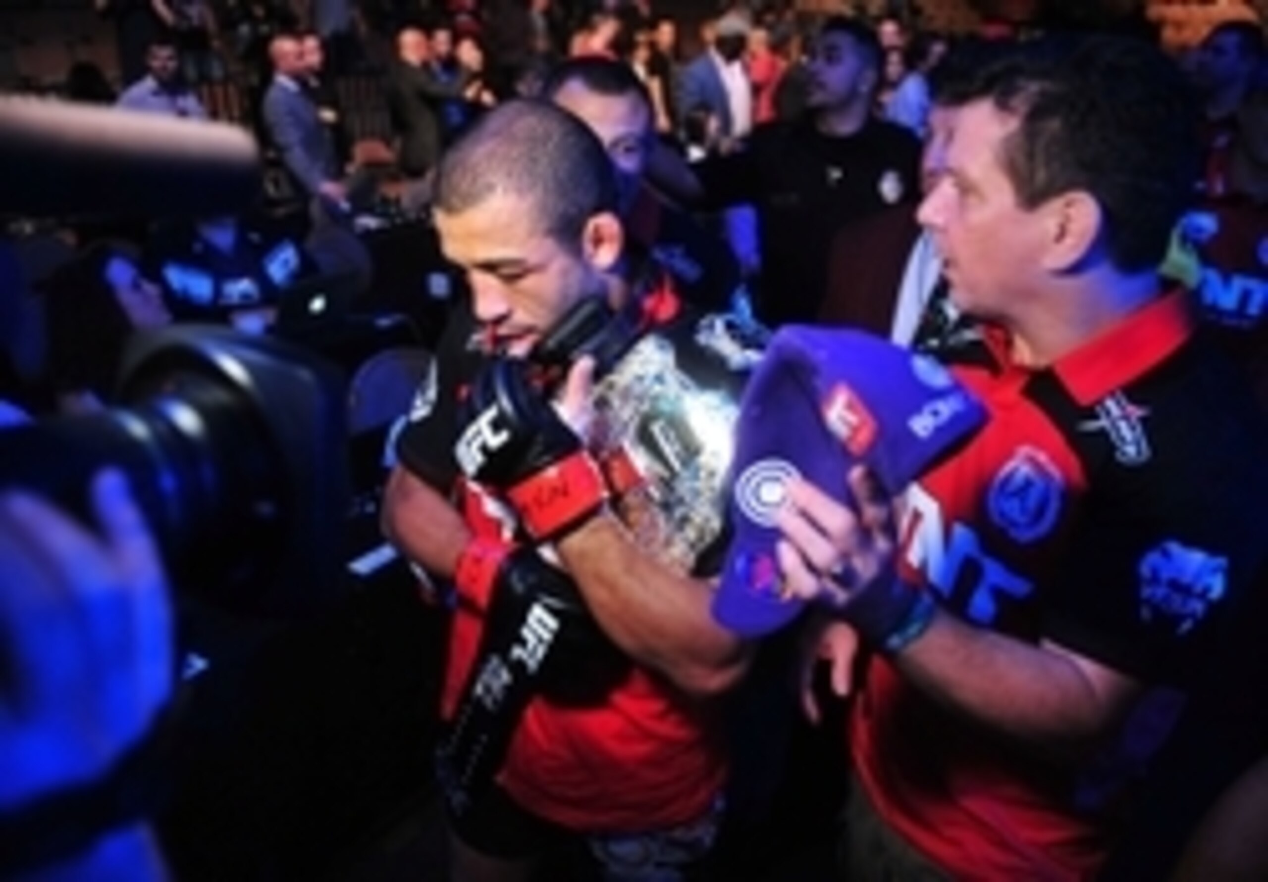 Feb 2, 2013; Las Vegas, NV, USA; Jose Aldo with his team during UFC 156 at the Mandalay Bay Events Center. Mandatory Credit: Gary A. Vasquez-USA TODAY Sports