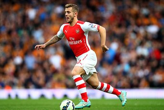 LONDON, ENGLAND - OCTOBER 18:  Jack Wilshere of Arsenal in action during the Barclays Premier League match between Arsenal and Hull City at Emirates Stadium on October 18, 2014 in London, England.  (Photo by Clive Rose/Getty Images)